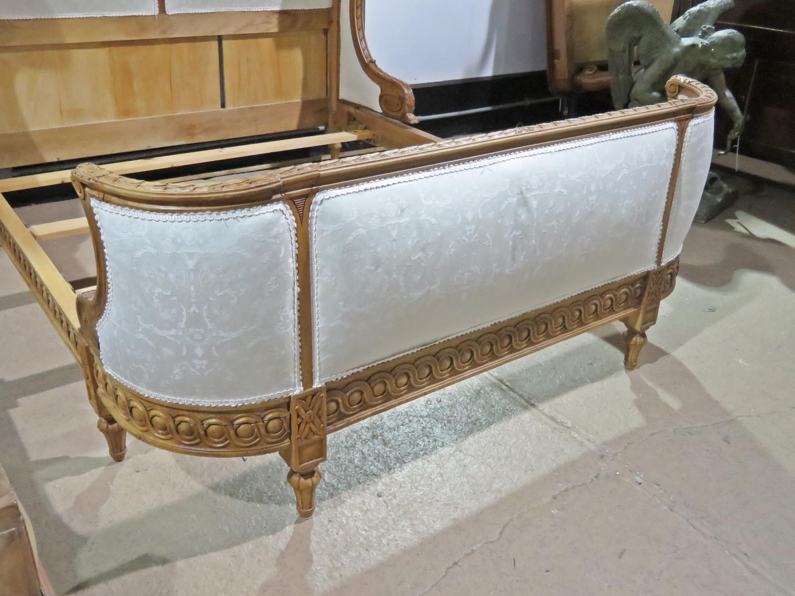 Early 20th Century Carved Walnut French Louis XVI Upholstered Corbeille Bed, Circa 1920s