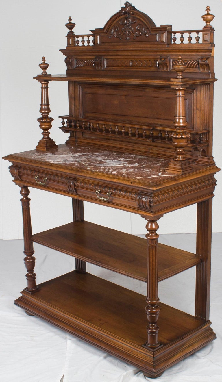 Carved Walnut French Marble Top Dessert Buffet Server Sideboard at 1stDibs