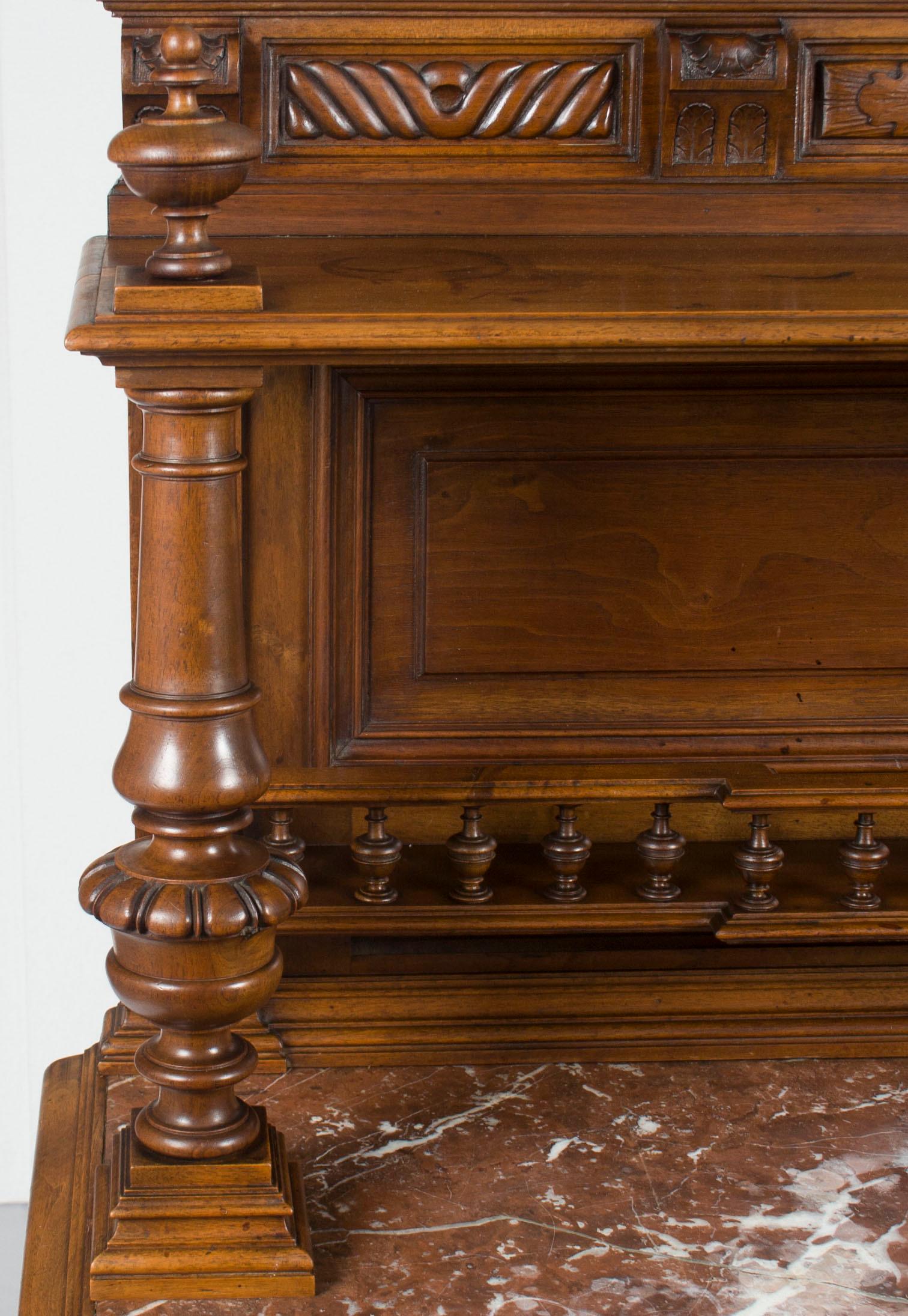 Carved Walnut French Marble Top Dessert Buffet Server Sideboard 3