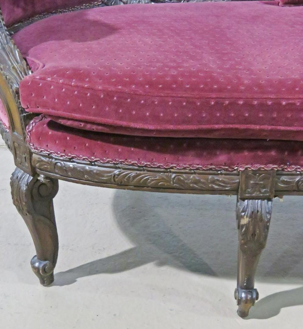 Carved Walnut French Rams Head Louis XVI Settee Canape Sofa, Circa 1920 3