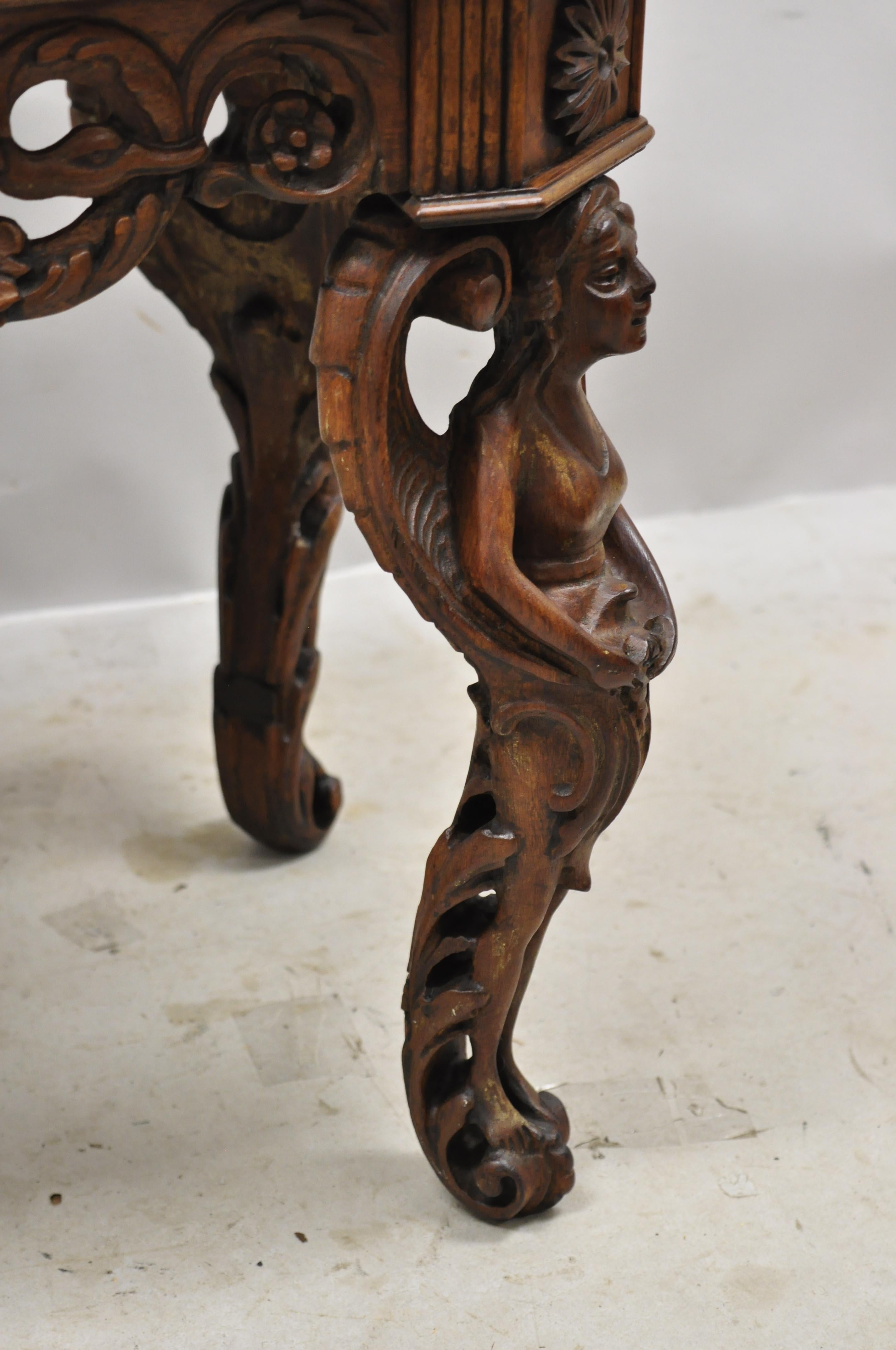 Carved Walnut French Renaissance Small Figural Coffee Table with Winged Maidens 6
