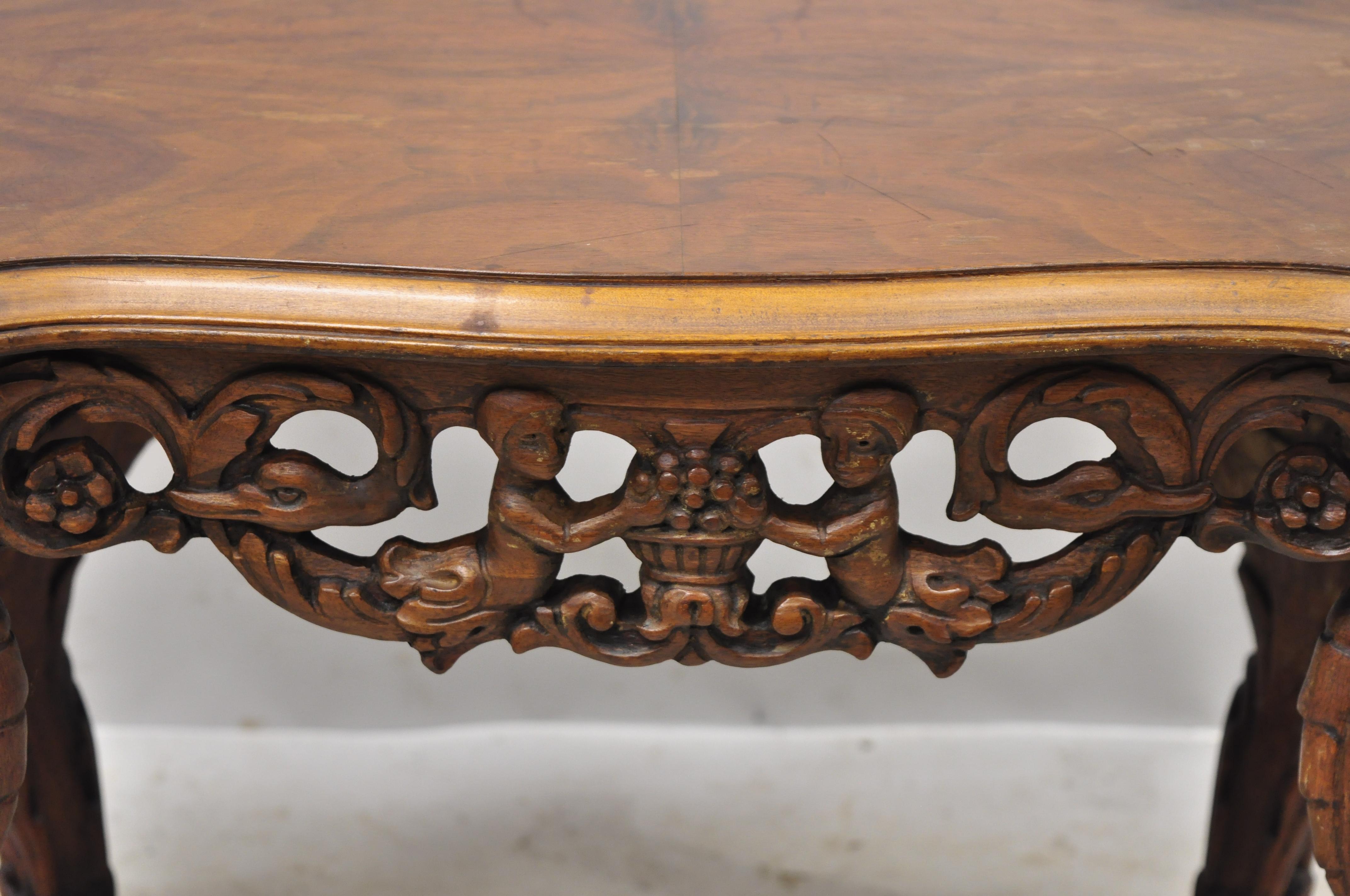 Carved Walnut French Renaissance Small Figural Coffee Table with Winged Maidens In Good Condition In Philadelphia, PA