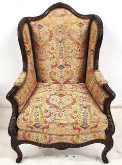 Carved Walnut French Wingback Library Reading Chair by E J Victor