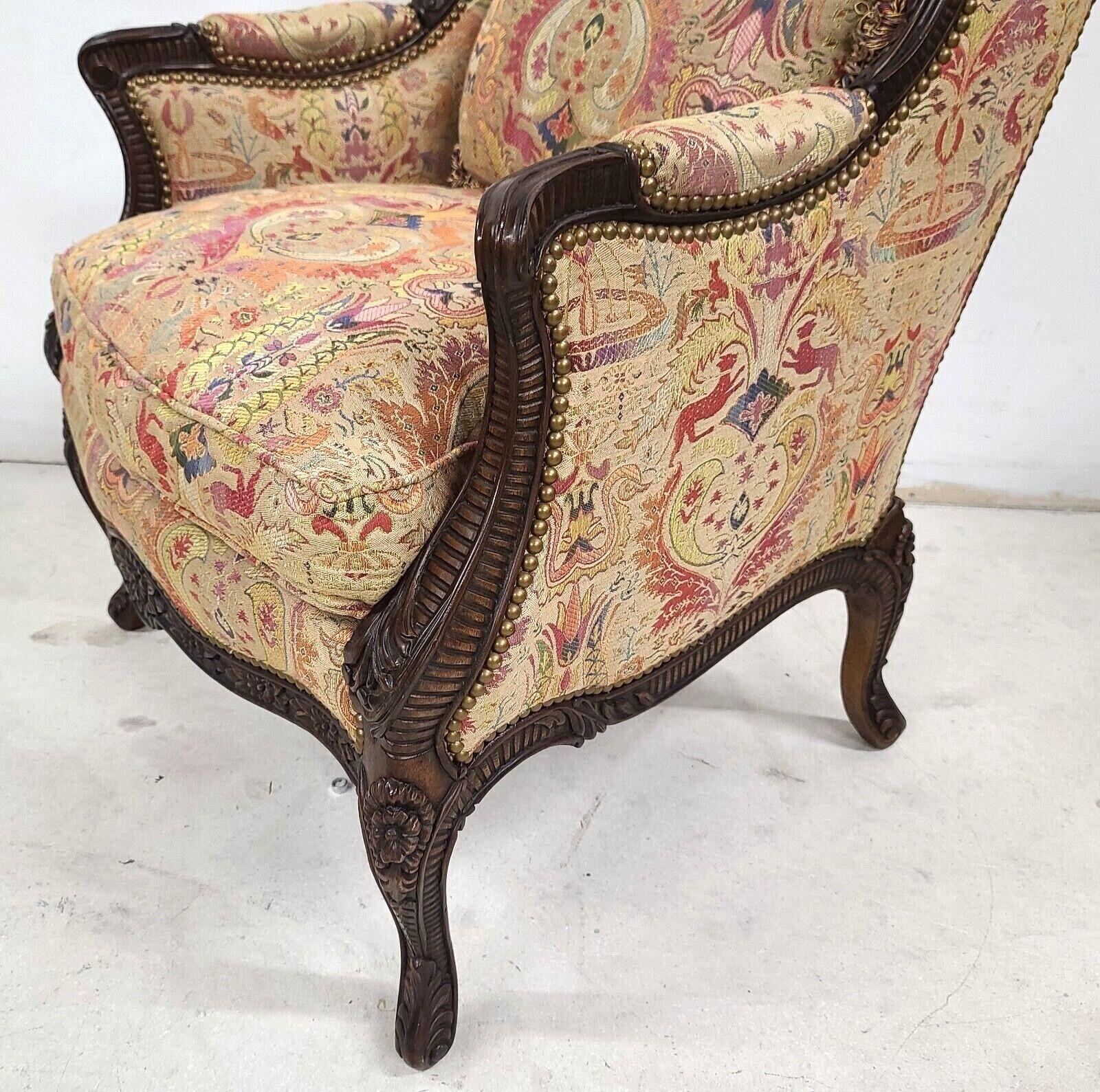 Carved Walnut French Wingback Library Reading Chair by E J Victor 1