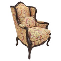 Carved Walnut French Wingback Library Reading Chair by E J Victor