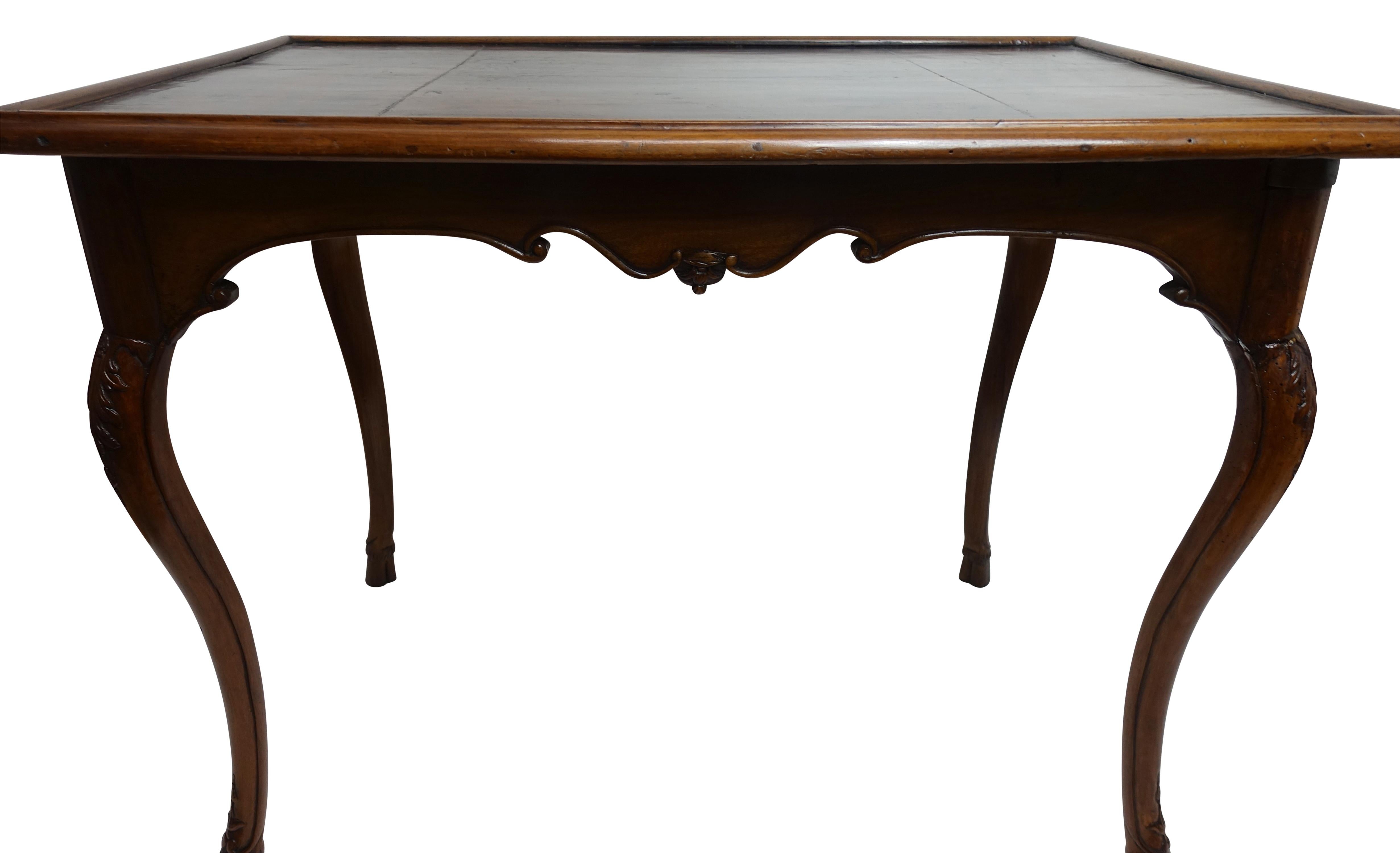 Carved Walnut Game Table with Inset Leather Top, French, 18th Century 7
