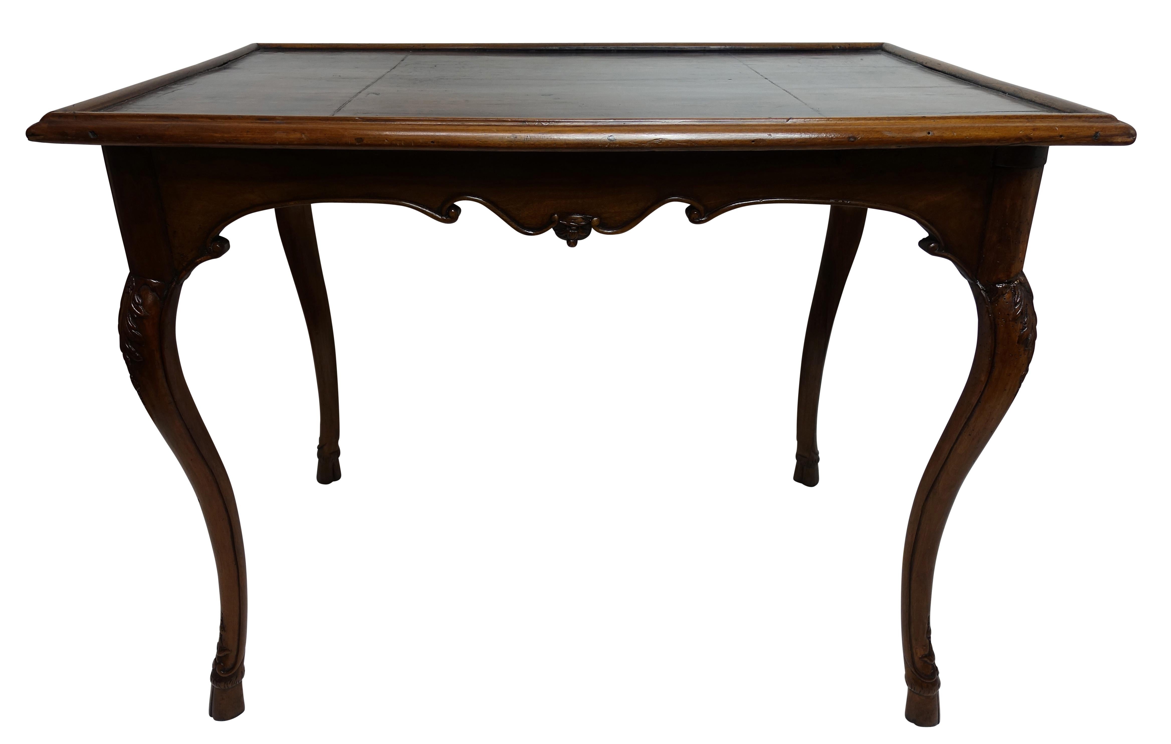 Carved Walnut Game Table with Inset Leather Top, French, 18th Century 3