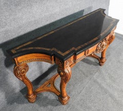 Carved Walnut Georgian Style Faux Marble-Top Console Sofa Table