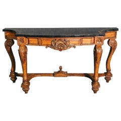 Carved Walnut Georgian Style Faux Marble-Top Console Sofa Table