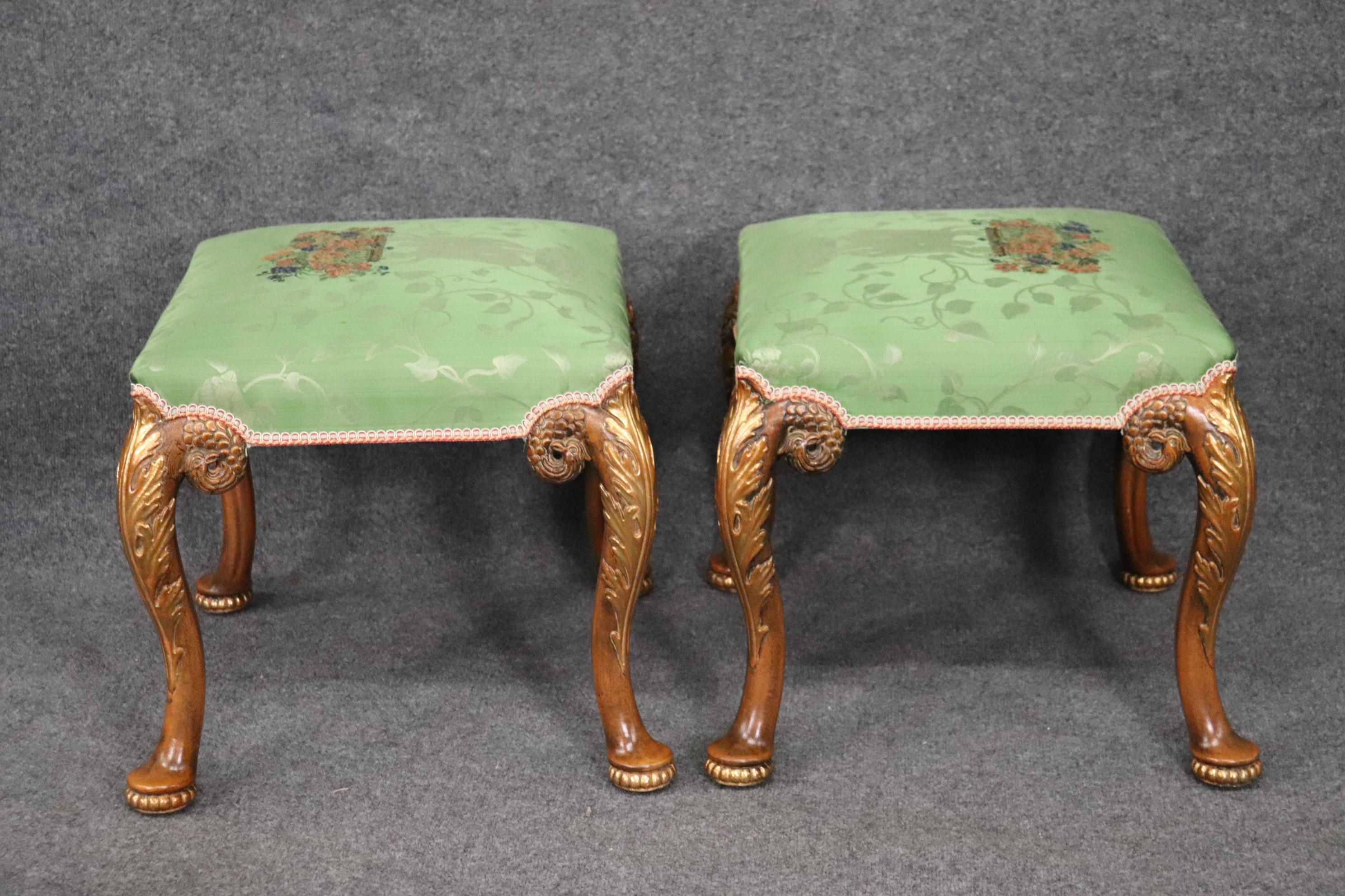 Carved Walnut Georgian Style Pair of Foot Stools Benches, Circa 1920 1