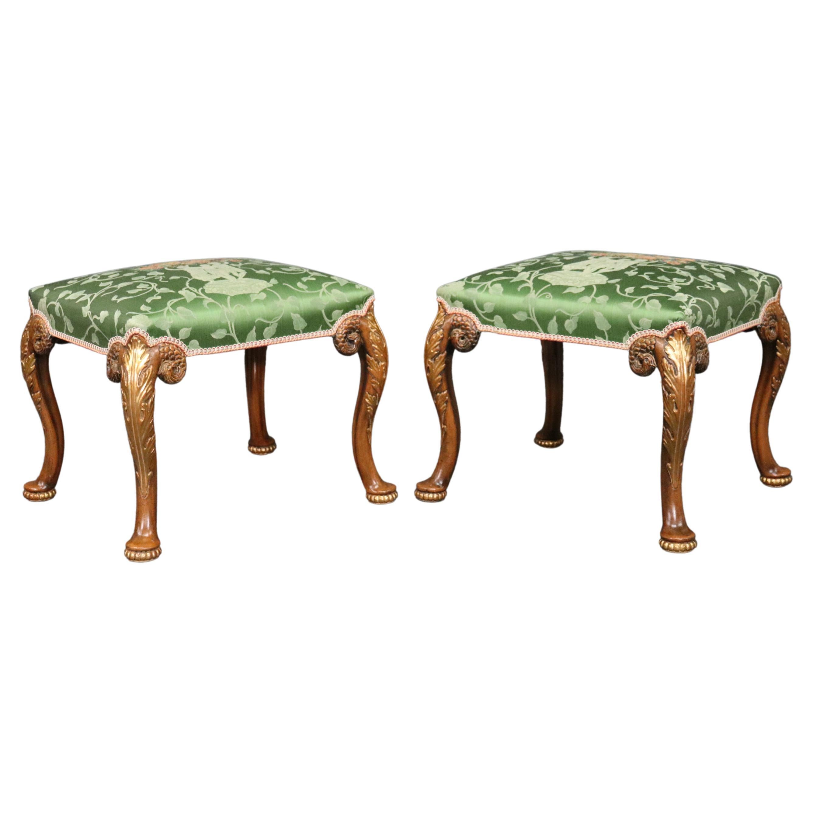 Carved Walnut Georgian Style Pair of Foot Stools Benches, Circa 1920