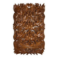 Carved Walnut Hanging Wall Pocket or Letter Holder