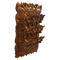Carved Walnut Hanging Wall Pocket or Letter Holder