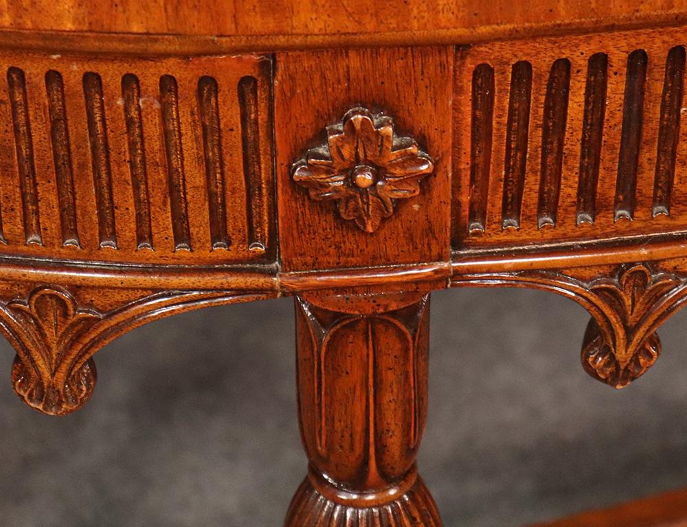 Carved Walnut Inlaid French Louis XVI Style Demilune Console Table, circa 1950 4