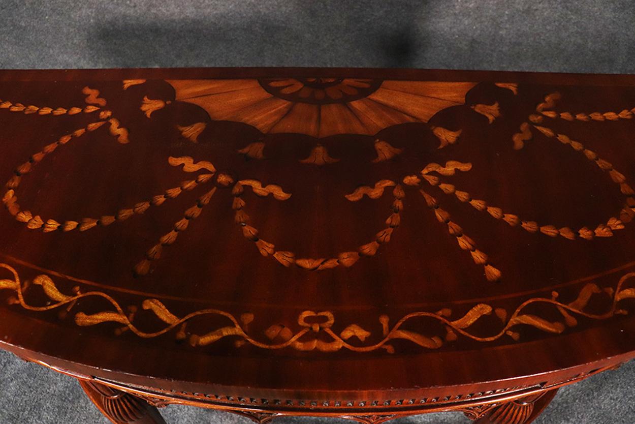 Carved Walnut Inlaid French Louis XVI Style Demilune Console Table, circa 1950 1