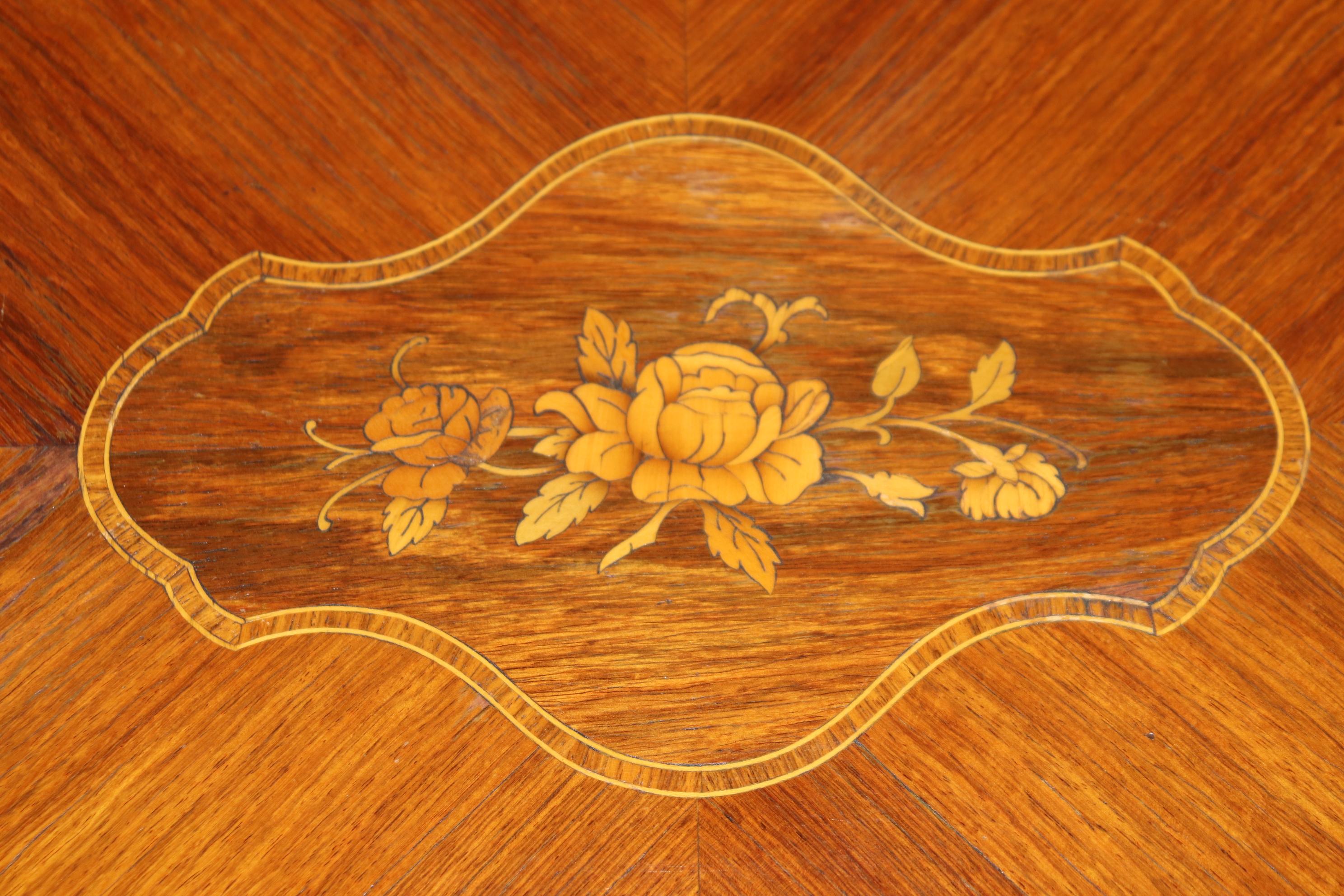 Carved Walnut Inlaid French Serving Tray Louis XV Style Coffee Cocktail Table 8