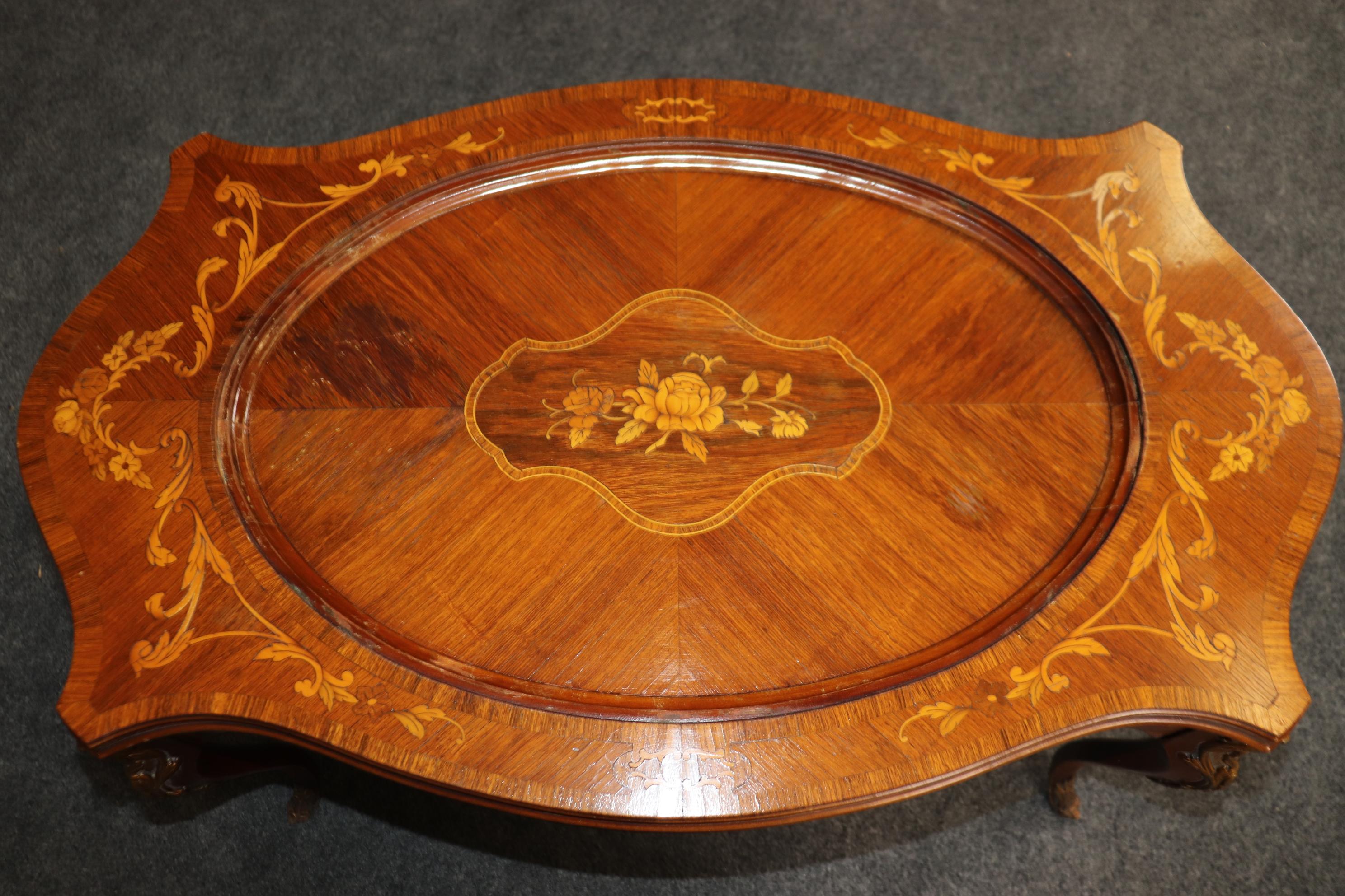 Carved Walnut Inlaid French Serving Tray Louis XV Style Coffee Cocktail Table 10