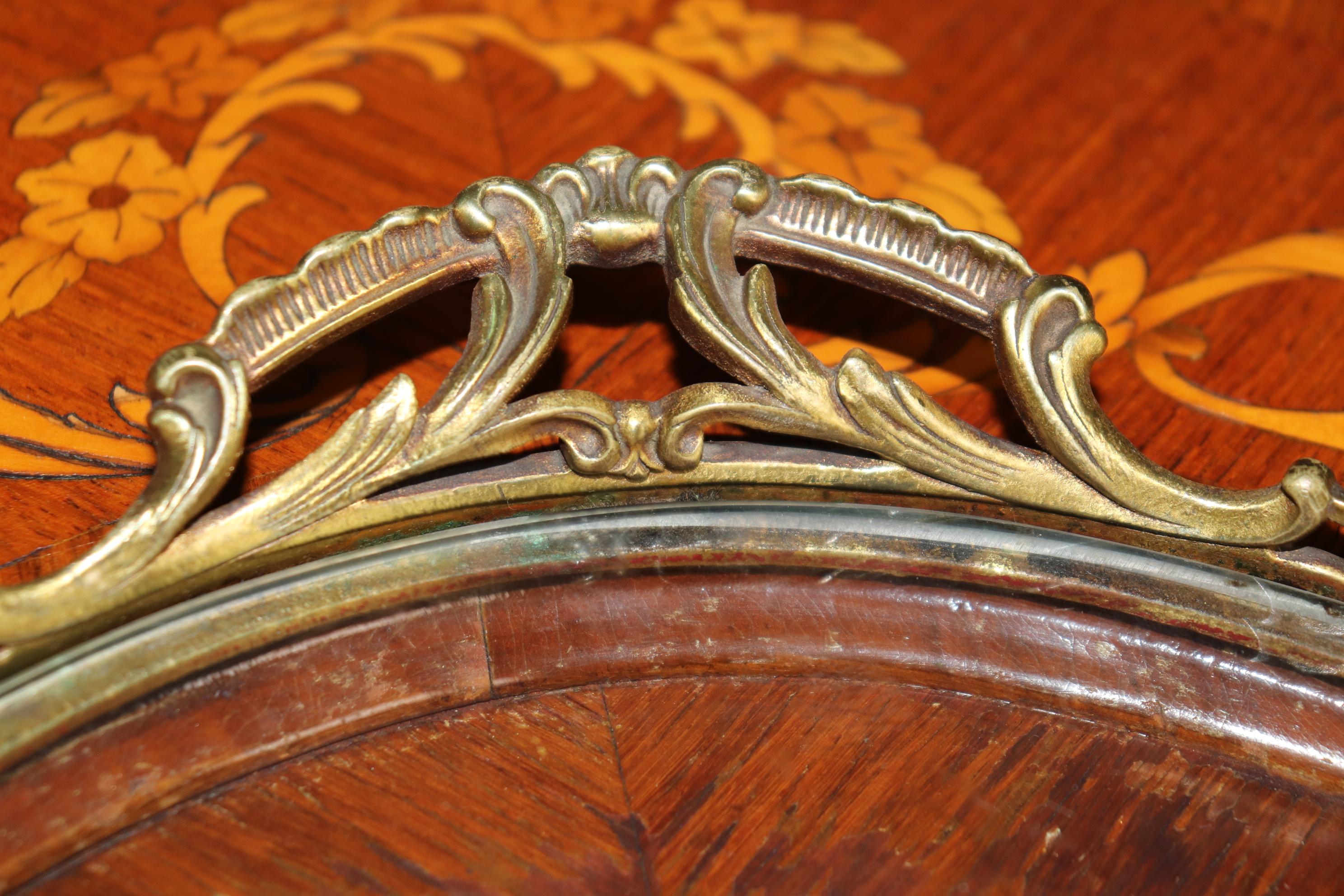 Carved Walnut Inlaid French Serving Tray Louis XV Style Coffee Cocktail Table 11
