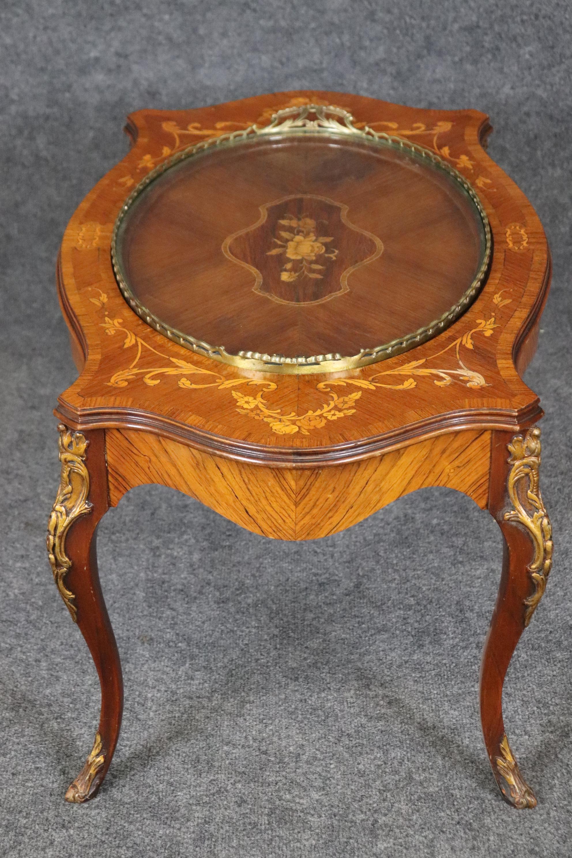 Mid-20th Century Carved Walnut Inlaid French Serving Tray Louis XV Style Coffee Cocktail Table