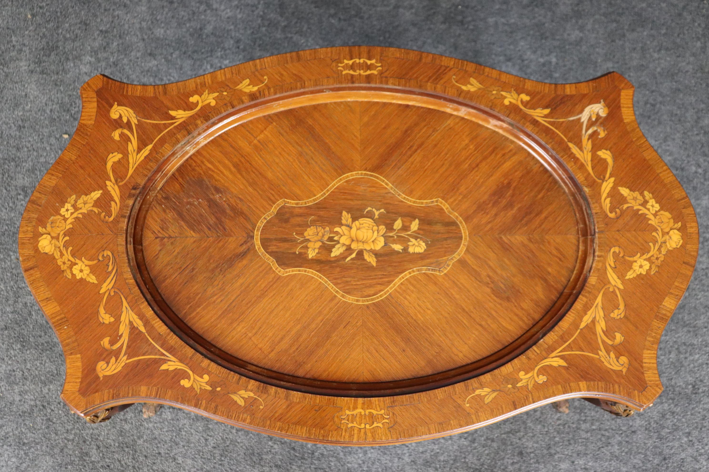 Carved Walnut Inlaid French Serving Tray Louis XV Style Coffee Cocktail Table 3