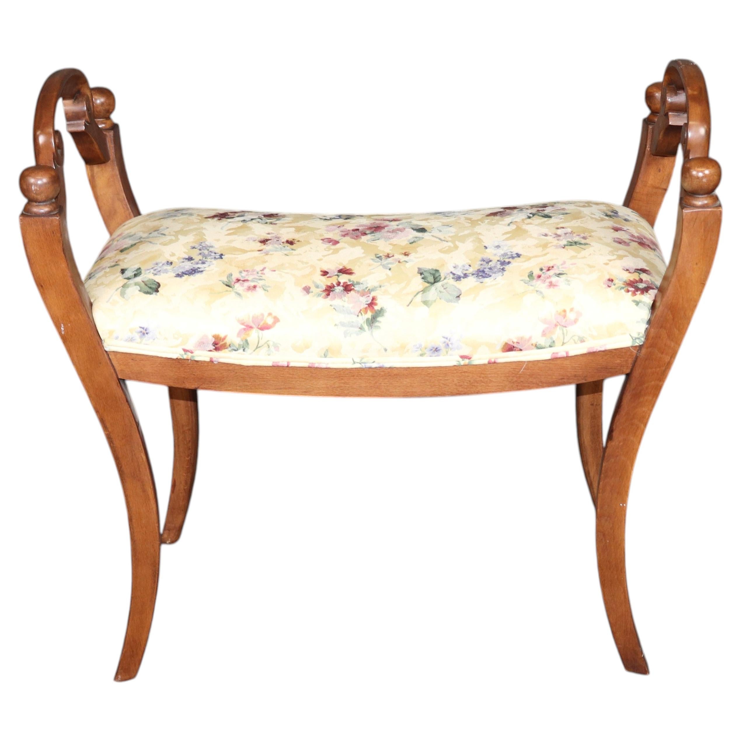Carved Walnut Italian Biedermeier Style Carved Bench C. 1930's
