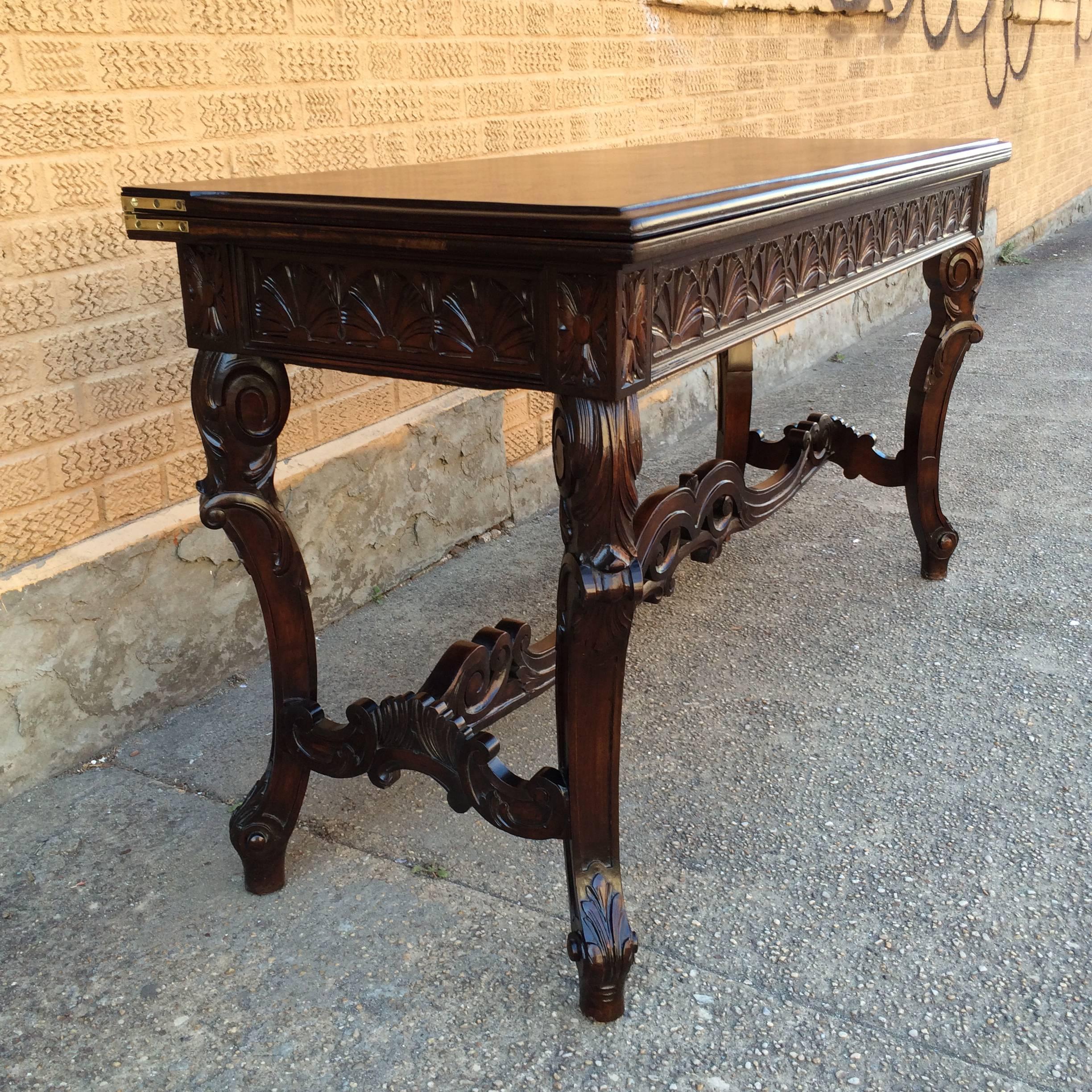 American Carved Walnut Jacobean Refectory Console Dining Table