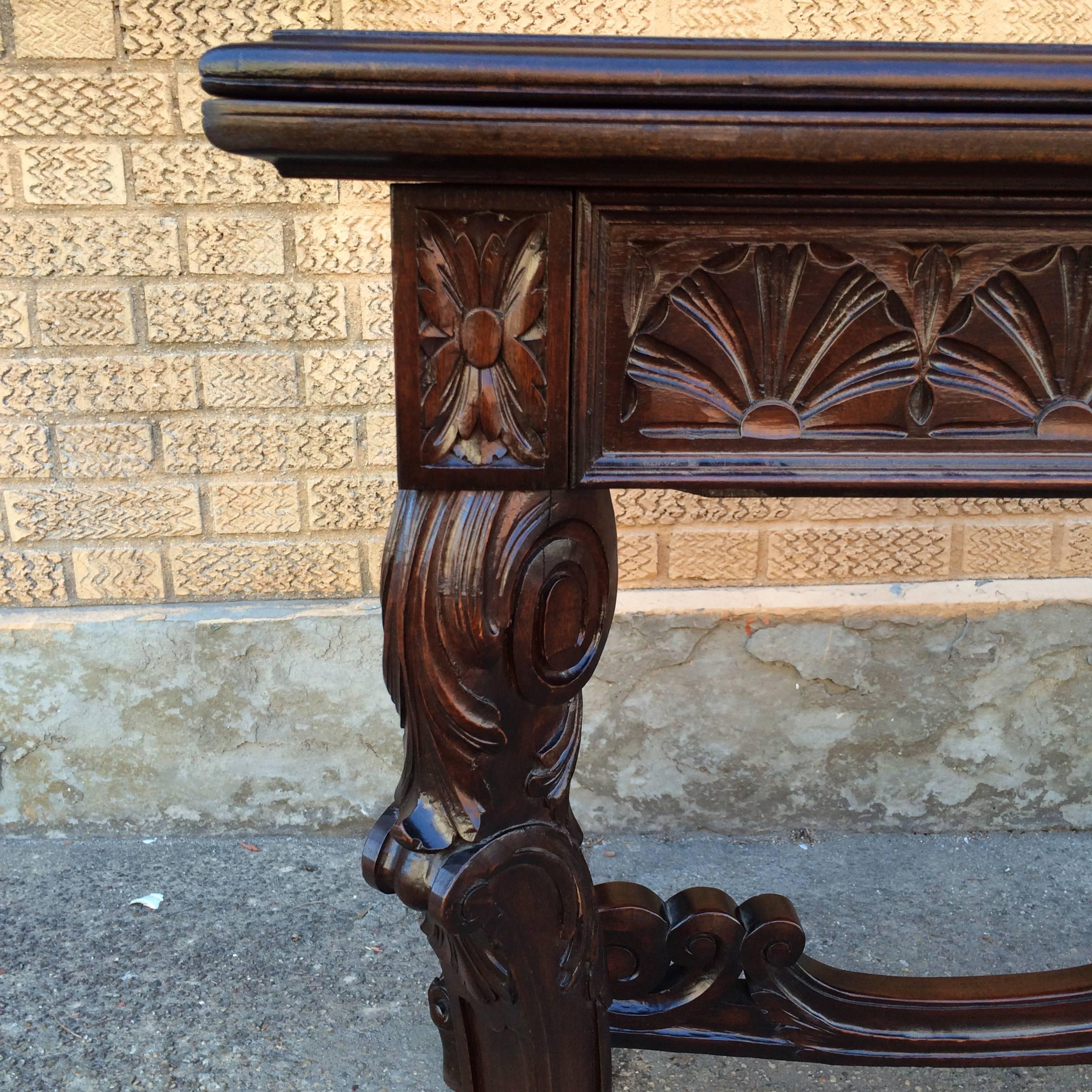 Carved Walnut Jacobean Refectory Console Dining Table 4