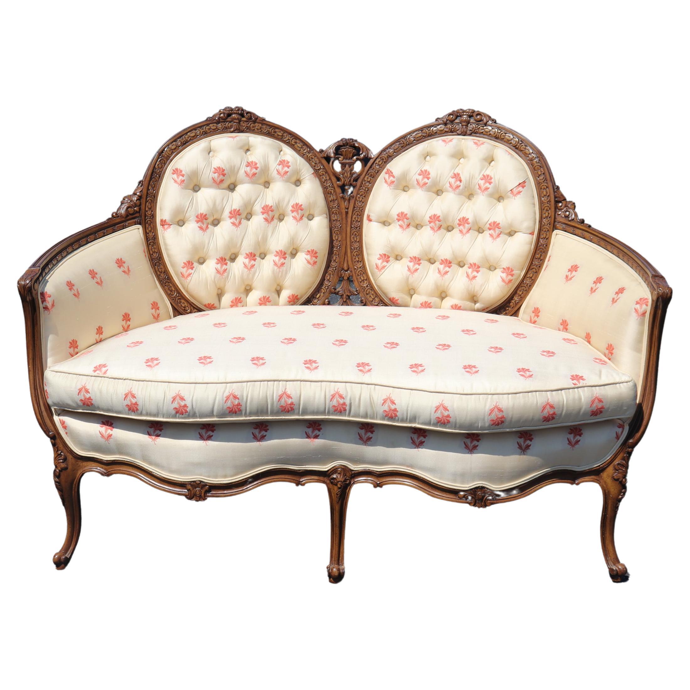 Carved Walnut Louis XV Cameo Back Settee Canape