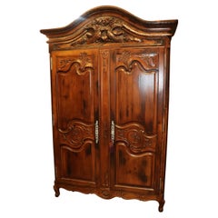 Carved Walnut Louis XV French Provincial Style Armoire Tv Center circa 1970