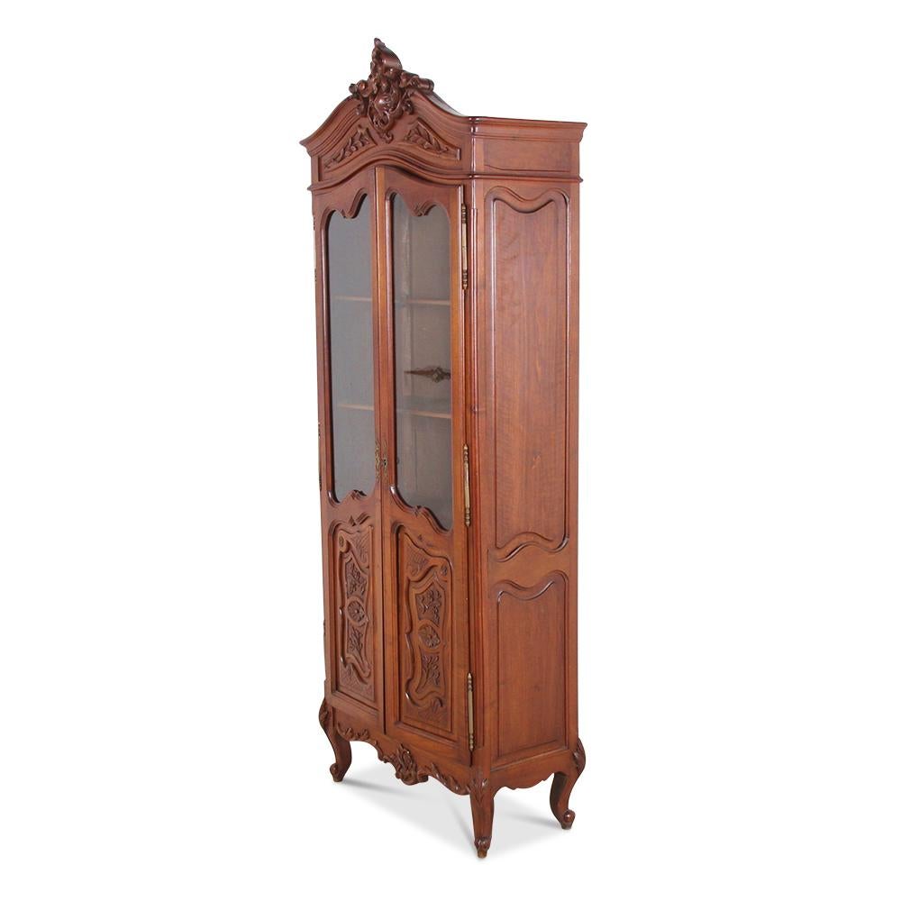 French Carved Walnut Louis XV Style Bookcase