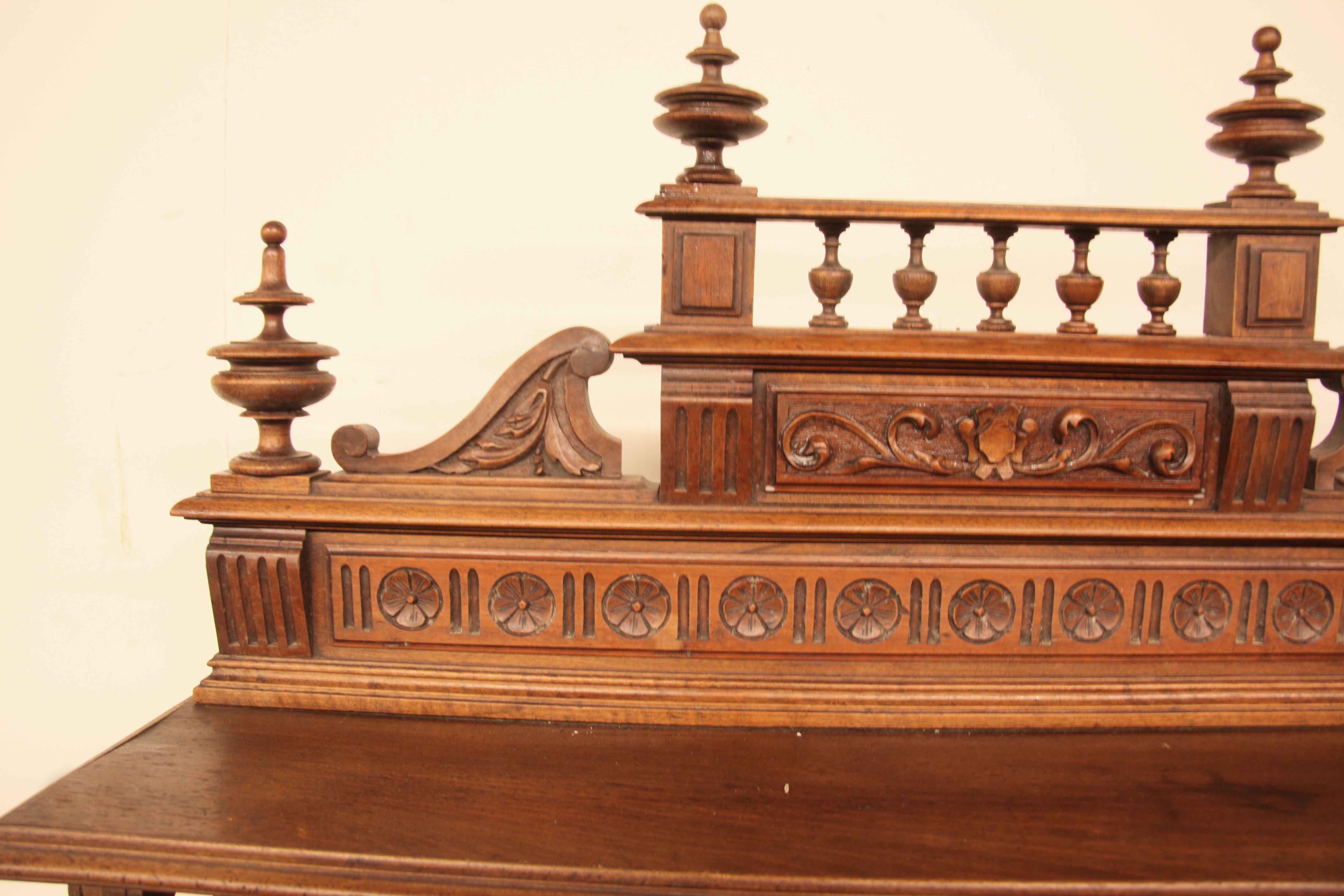 Hand-Carved Carved Walnut Marble Top Sideboard For Sale
