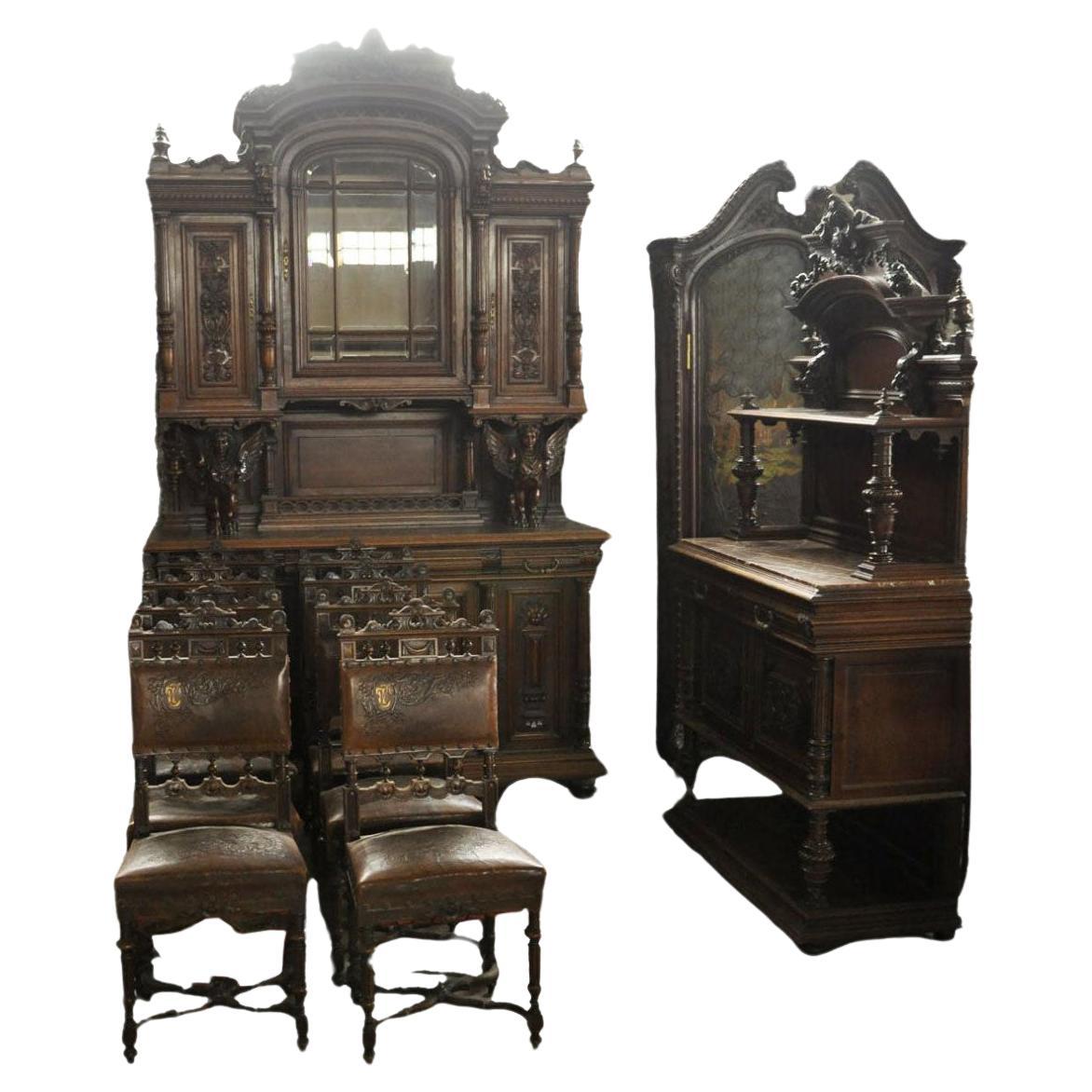 Carved Walnut Neo-Renaissance Dining Room Furniture For Sale
