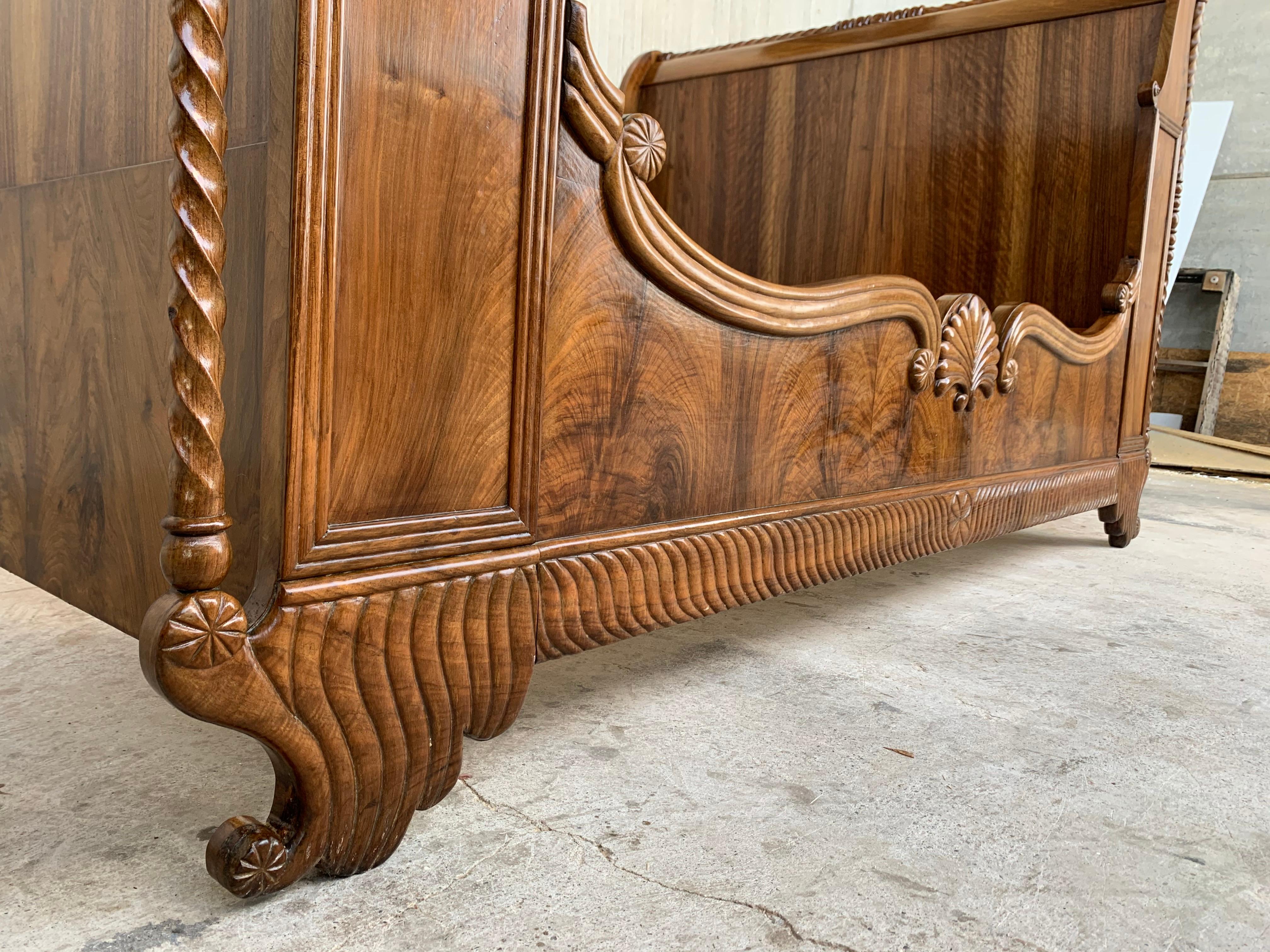 Carved Walnut Neoclassical Full Size Bed Frame, 20th Century 6