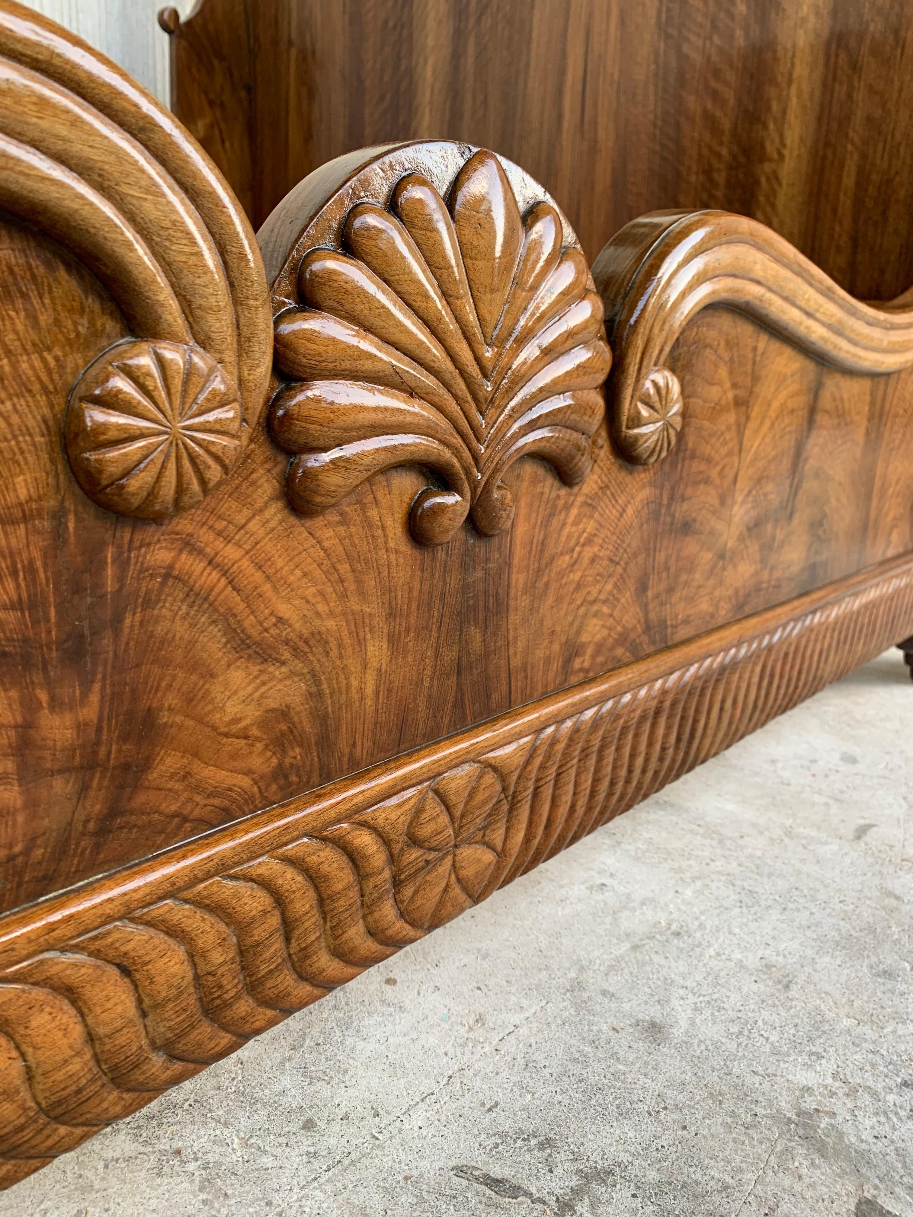 Carved Walnut Neoclassical Full Size Bed Frame, 20th Century 7