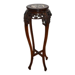 Carved Walnut Pedestal with Marble Top, circa 1900