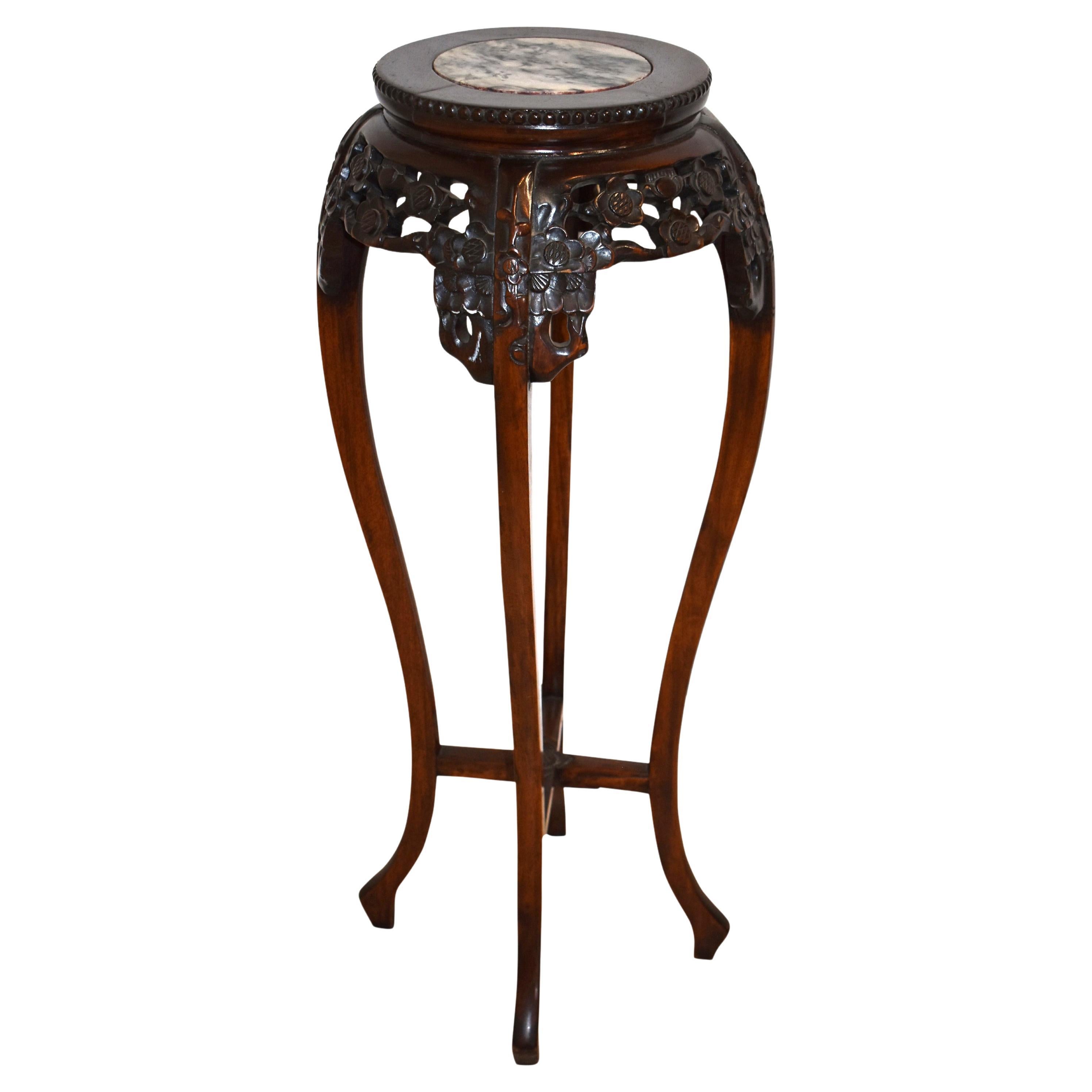 Carved Walnut Pedestal with Marble Top, circa 1900