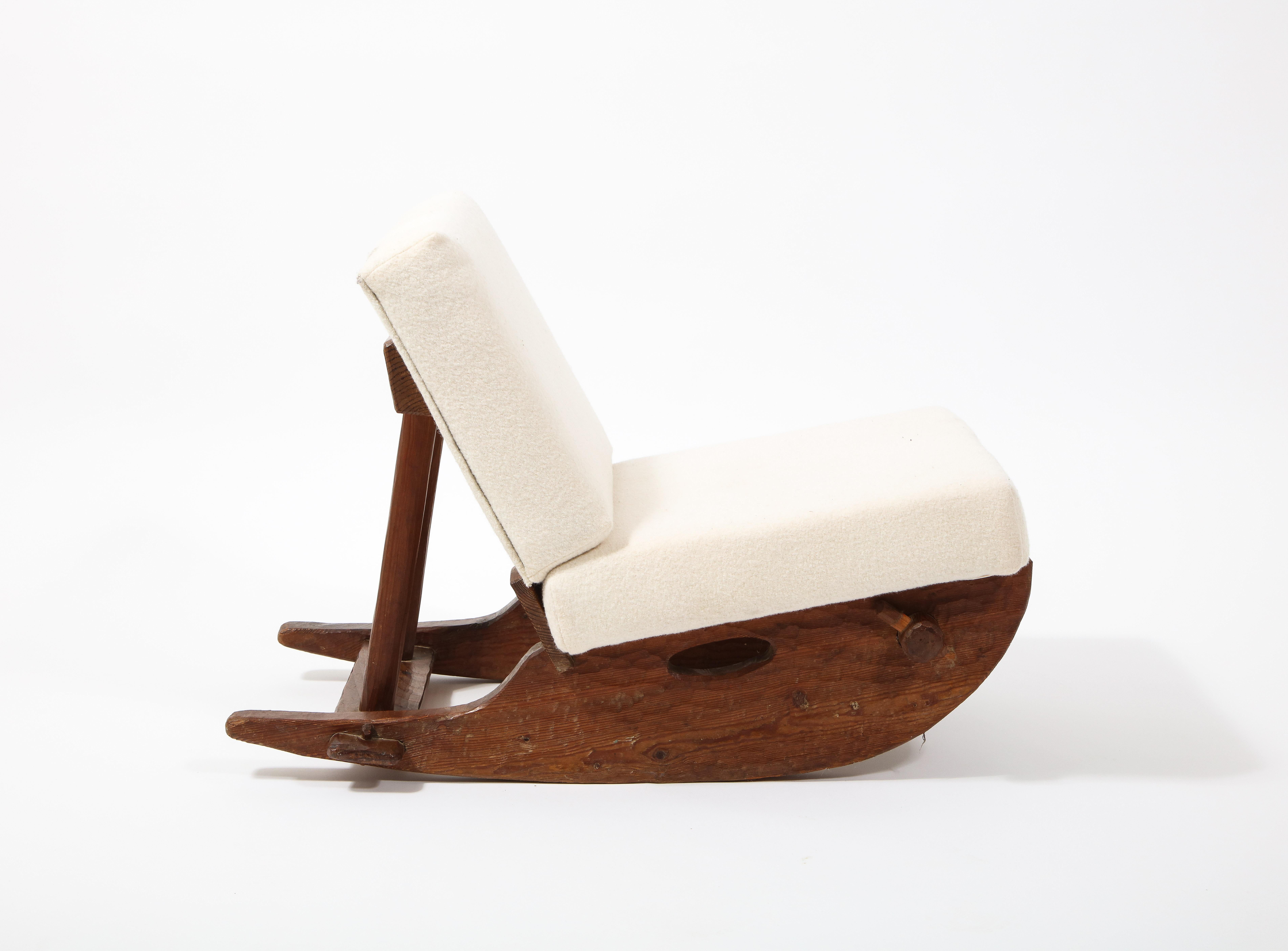Brutalist Carved Walnut Rocking Chair after Jean Touret, France 1950's For Sale 3