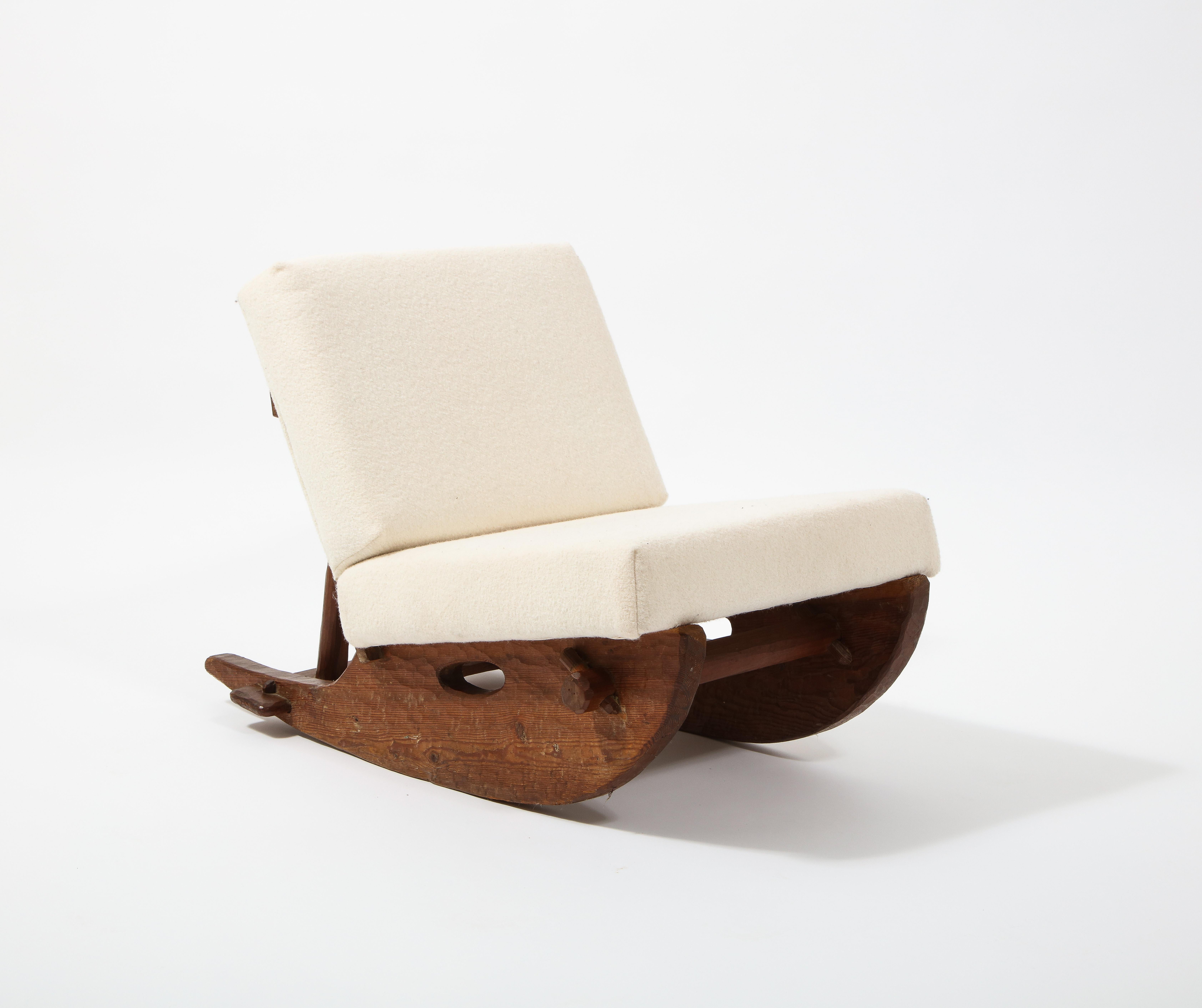 Brutalist Carved Walnut Rocking Chair after Jean Touret, France 1950's For Sale 5