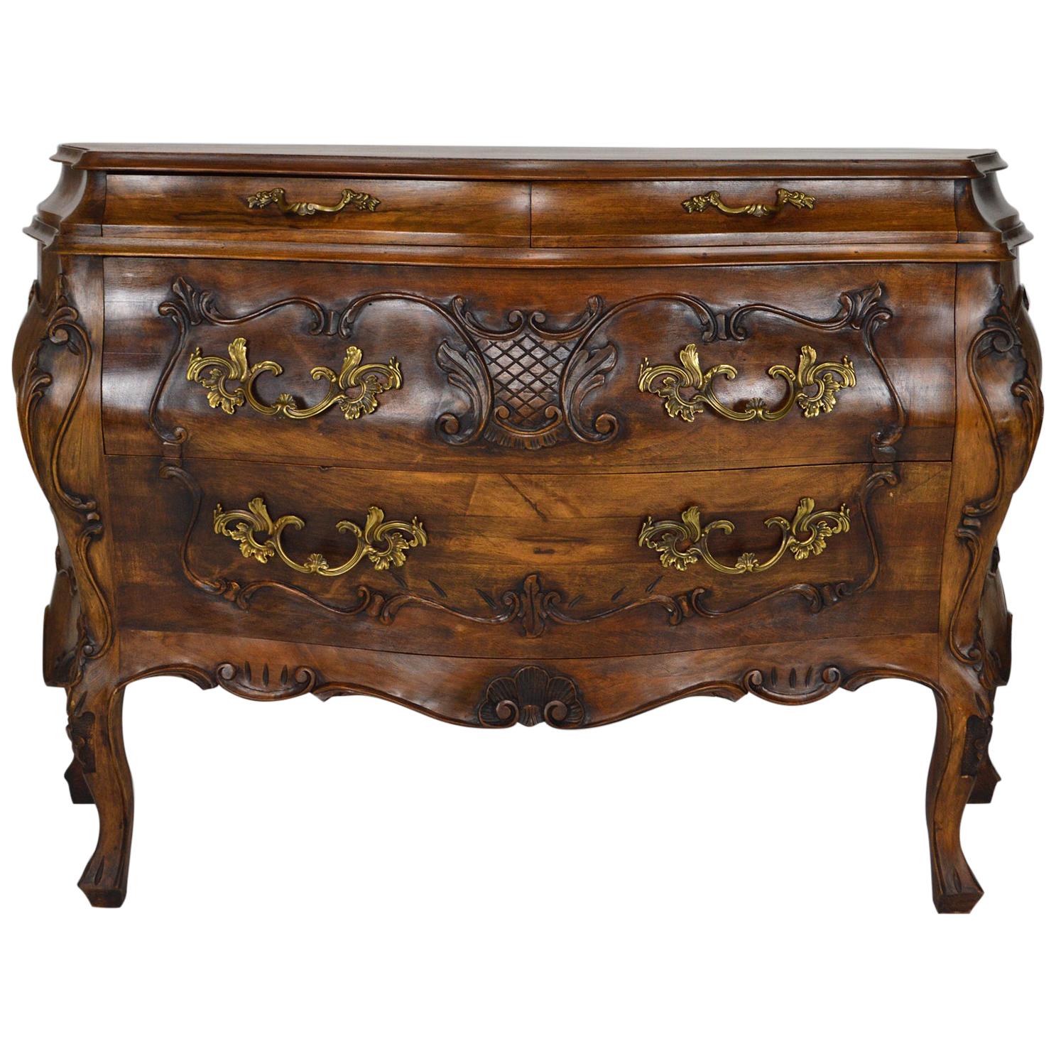 Carved Walnut Rococo / Louis XV Style 4-Drawer Commode, 20th Century For Sale