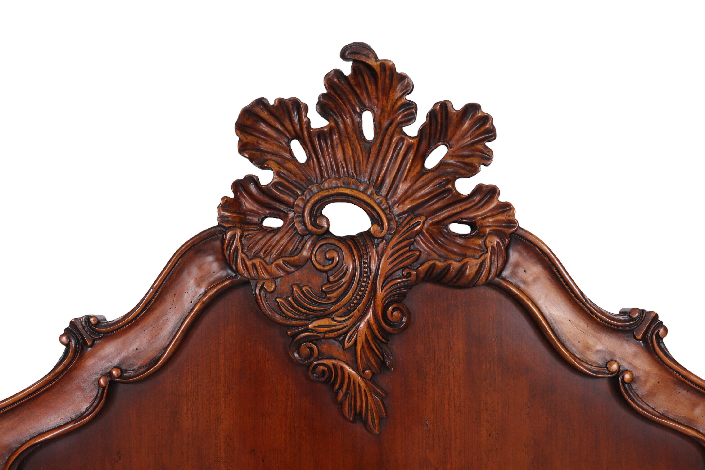 Carved Walnut Rococo Queen Headboard In Good Condition In Bradenton, FL