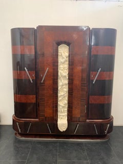 Carved Walnut & Rosewood Wardrobe with Lacquered Front from Ducrot, 1920s