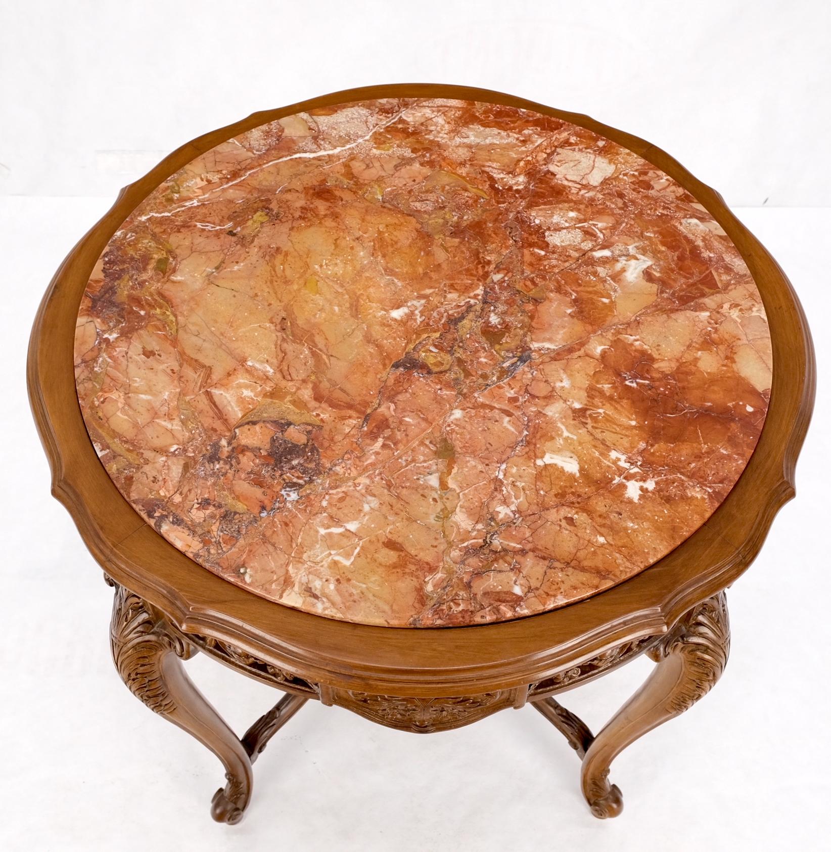 Carved Walnut Rouge Marble Top Lamp Side Occasional Table Stand Pedestal For Sale 7