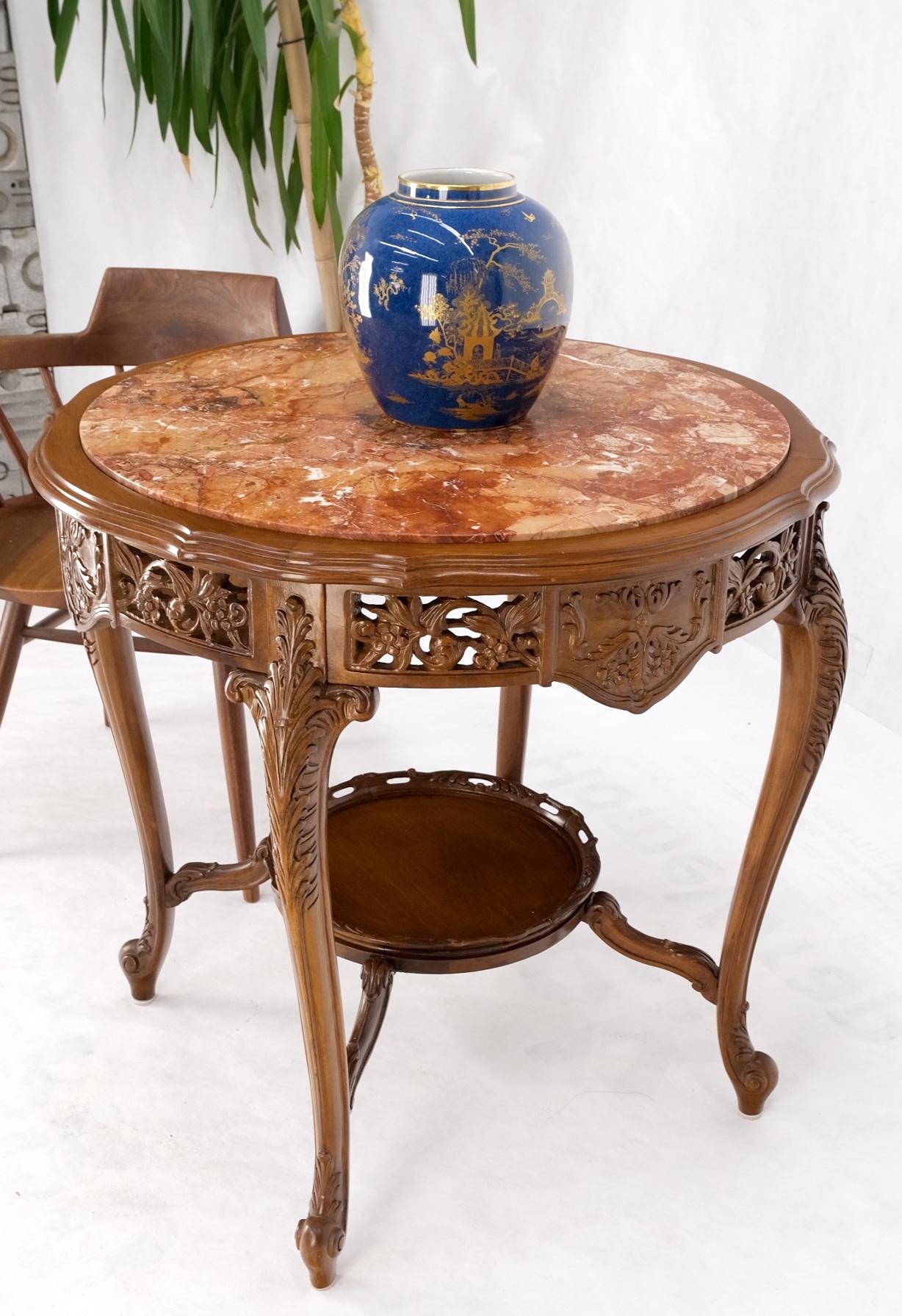 Carved Walnut Rouge Marble Top Lamp Side Occasional Table Stand Pedestal For Sale 9