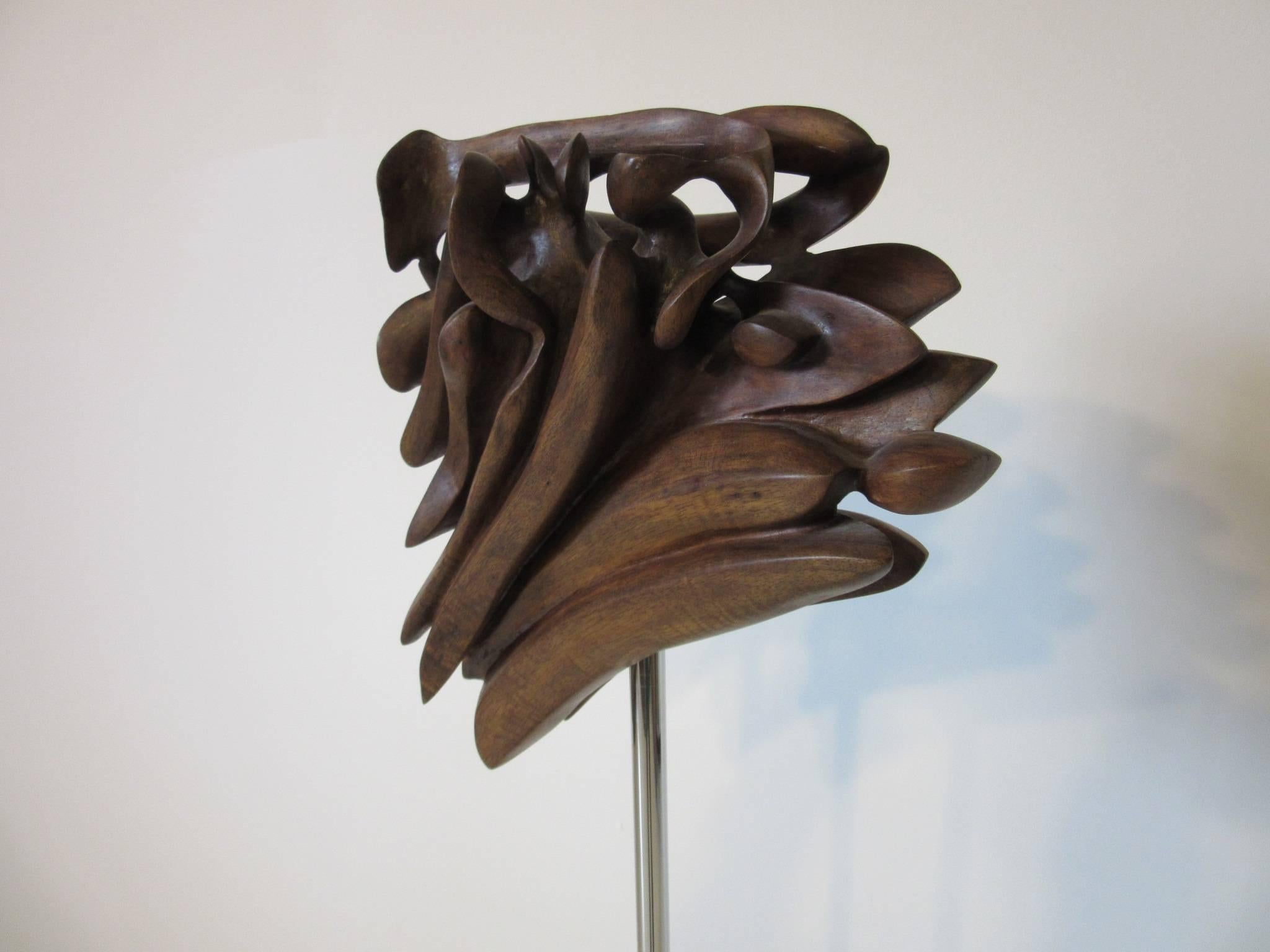 Mid-Century Modern Carved Walnut Sculpture by Emil