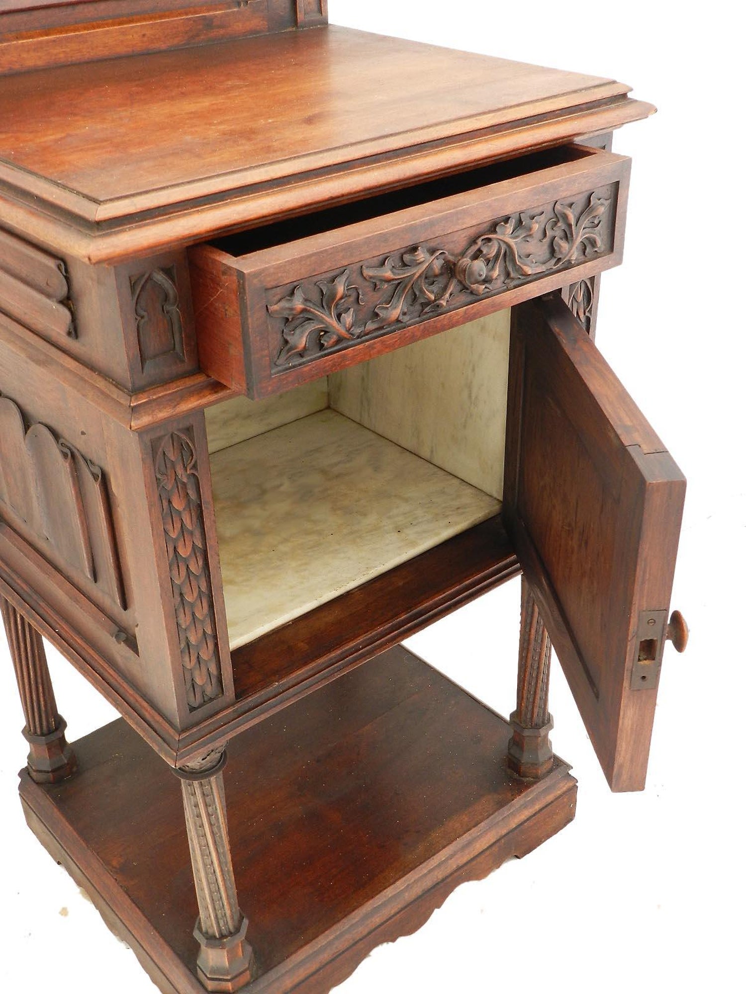 Carved Walnut Side Cabinet 19th Century Gothic Revival Nightstand Bedside Table At 1stdibs