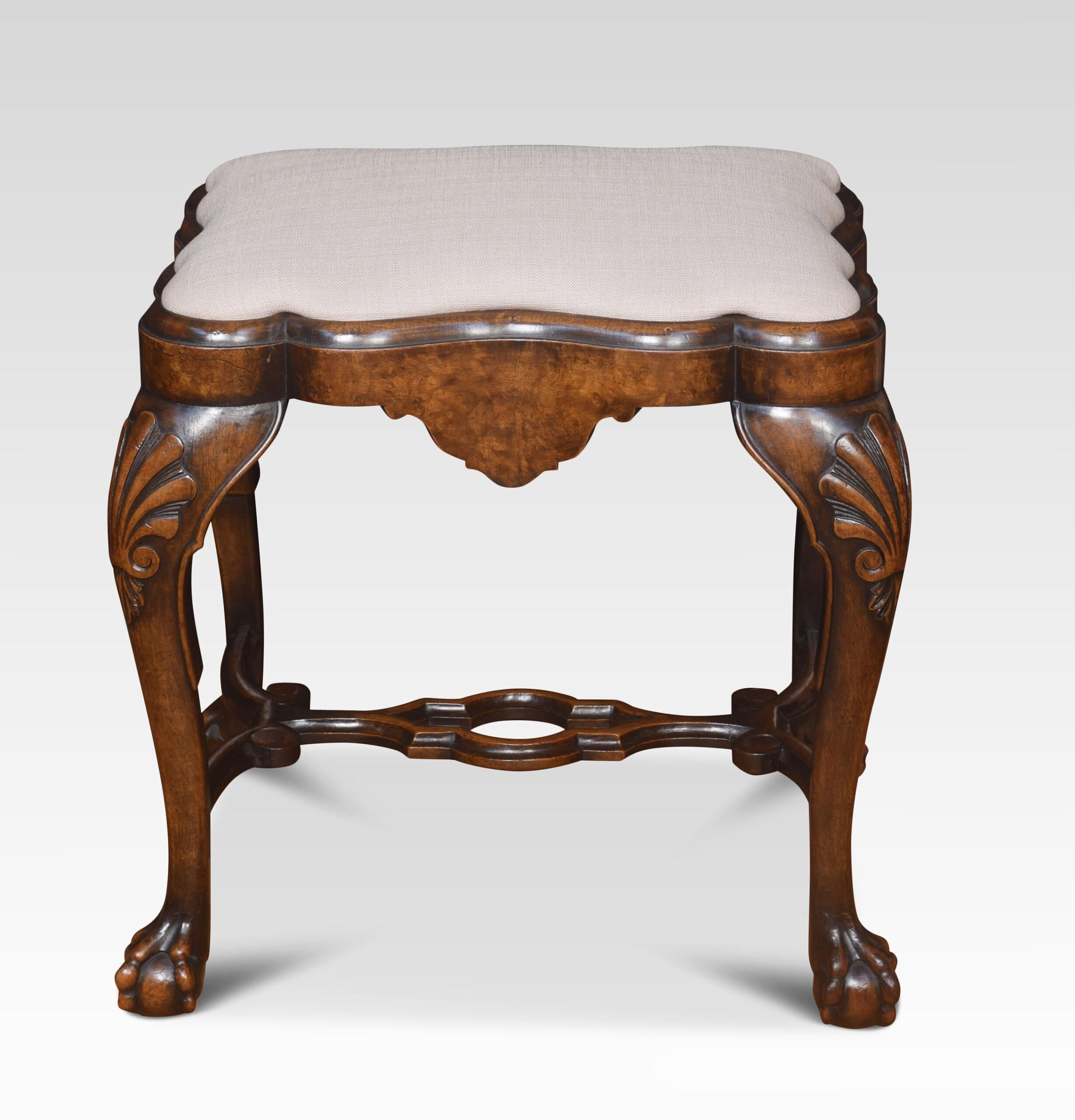 British Carved walnut stool For Sale