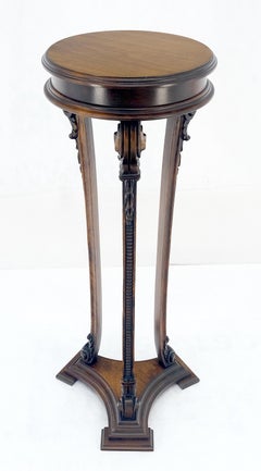 Carved Walnut Tripod Style Base 17" Round Top Plant Lamp Table Stand Pedestal