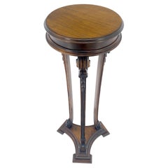 Nogal Tallado Estilo Trípode Base 17" Redonda Planta Lámpara Mesa Pedestal