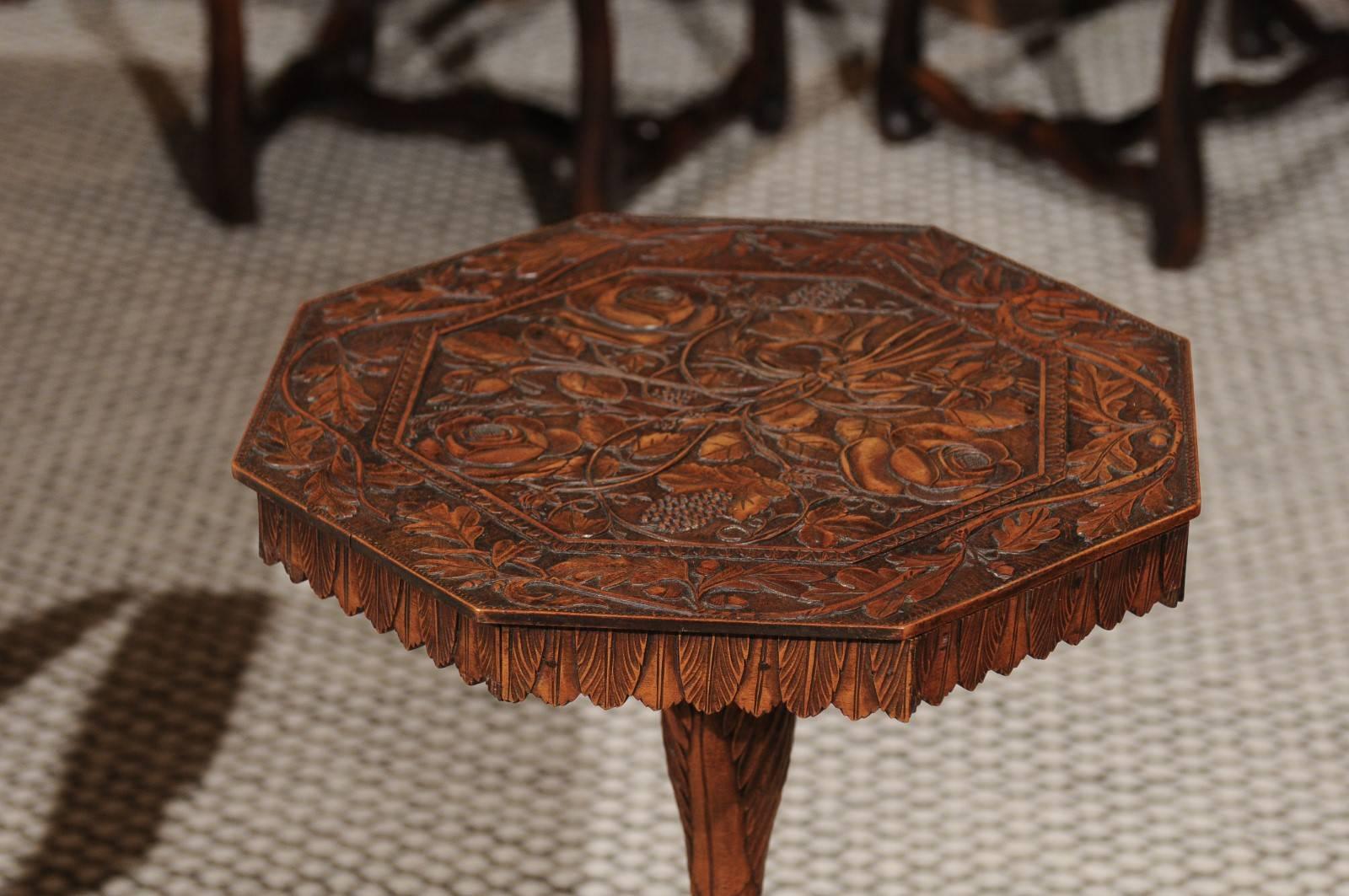 French Carved Walnut Tripod Table from the Black Forest For Sale