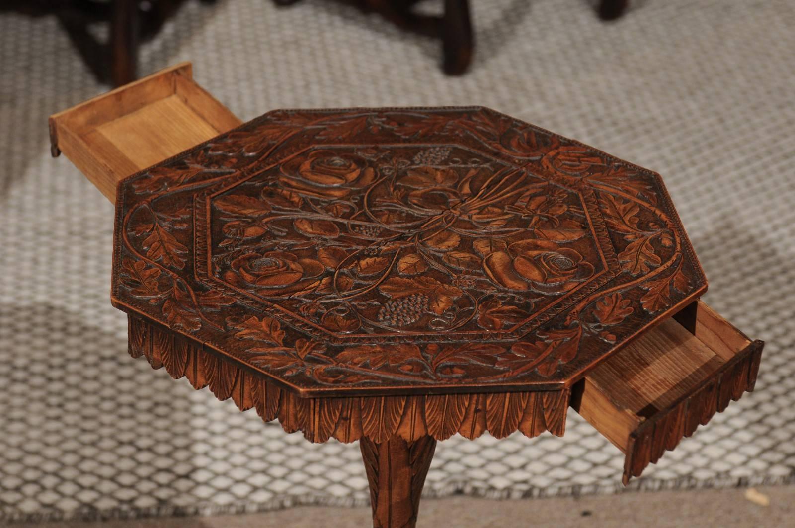 Carved Walnut Tripod Table from the Black Forest In Good Condition For Sale In Atlanta, GA